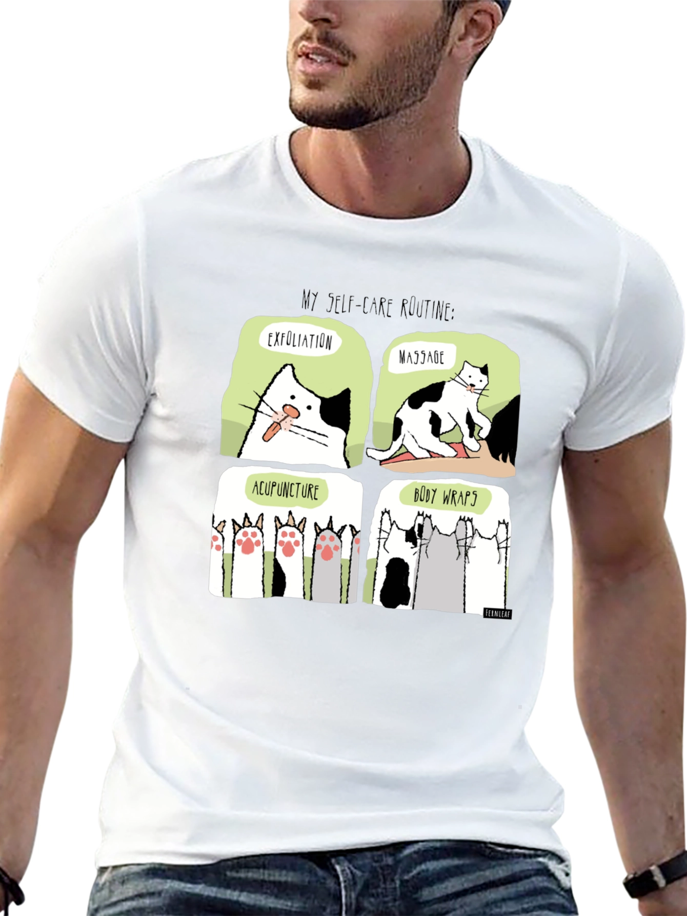 Self-Care Cat Routine Black T-Shirt