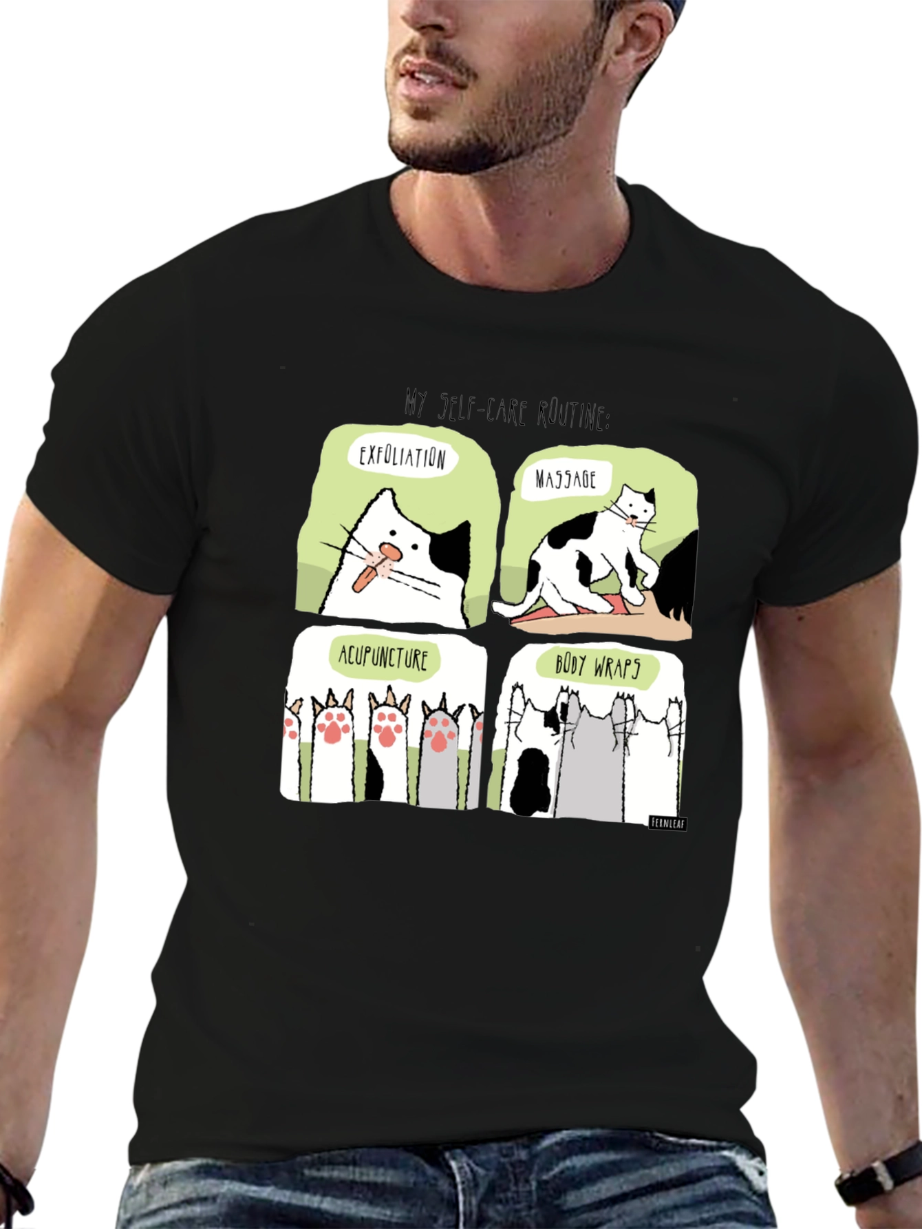 Self-Care Cat Routine Black T-Shirt
