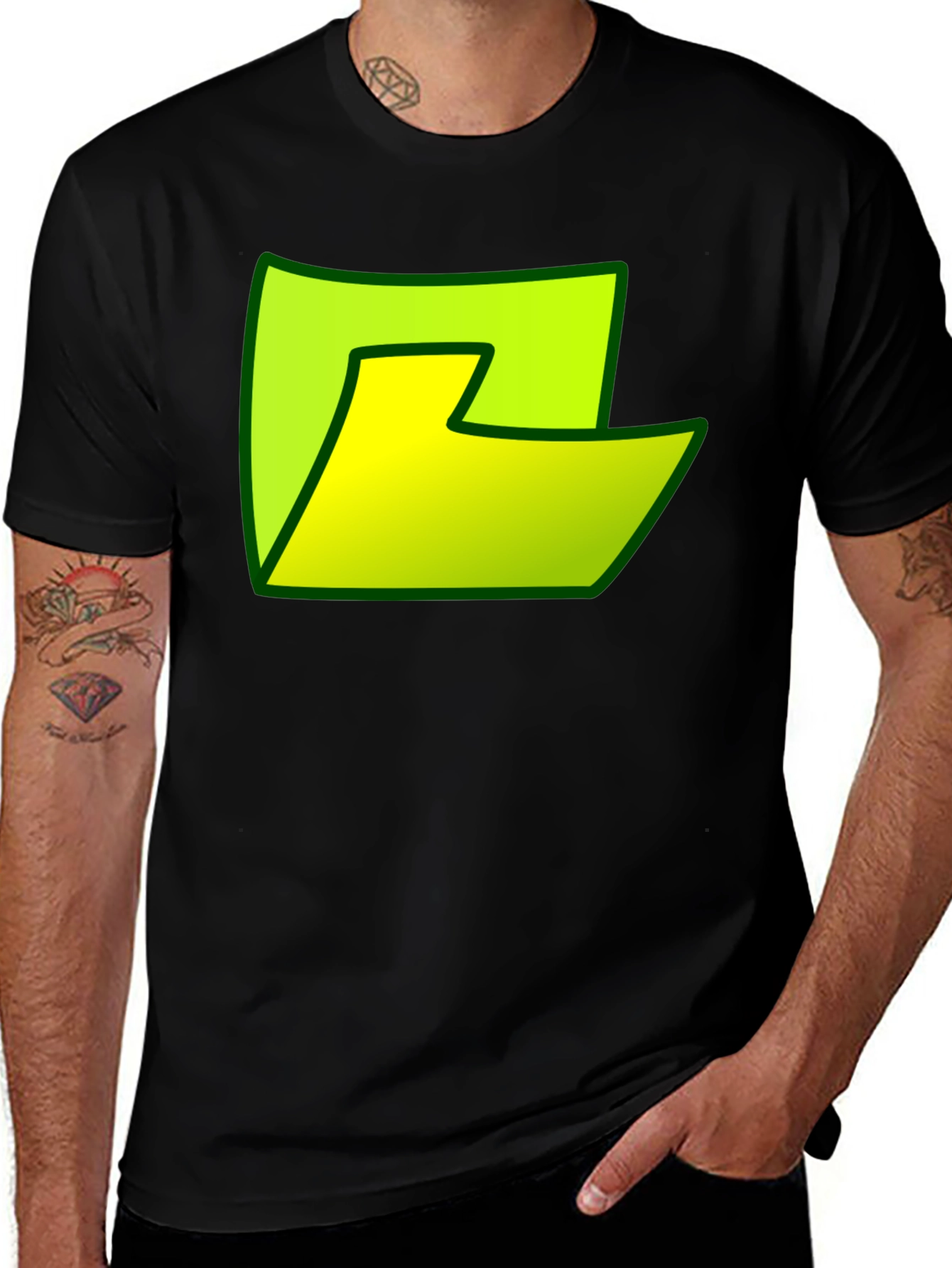 Abstract Green Graphic Print Black T-Shirt