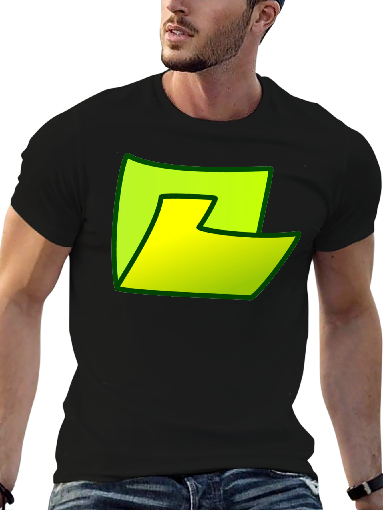 Abstract Green Graphic Print Black T-Shirt