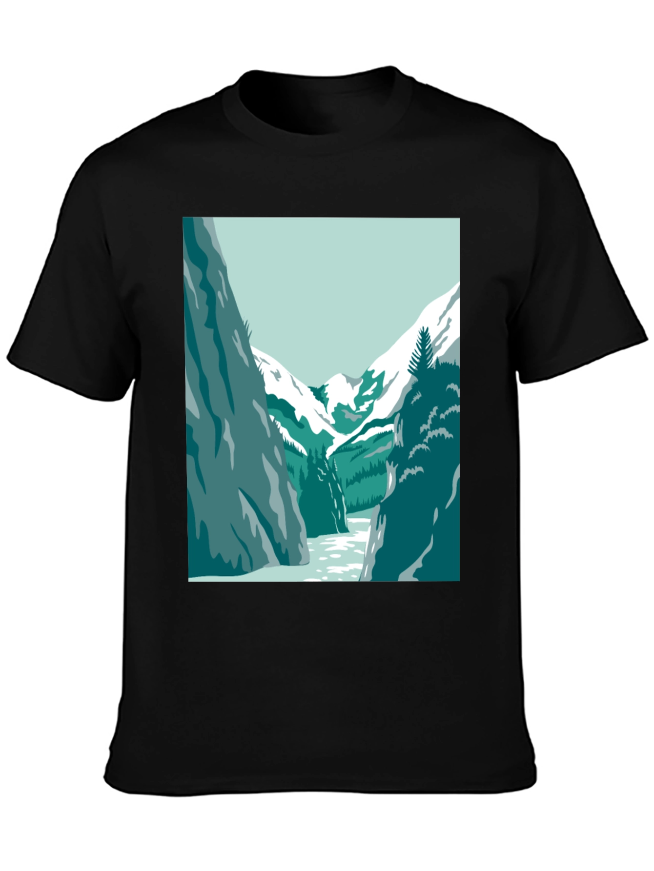 Mountain River Graphic Tee - Black Casual T-Shirt