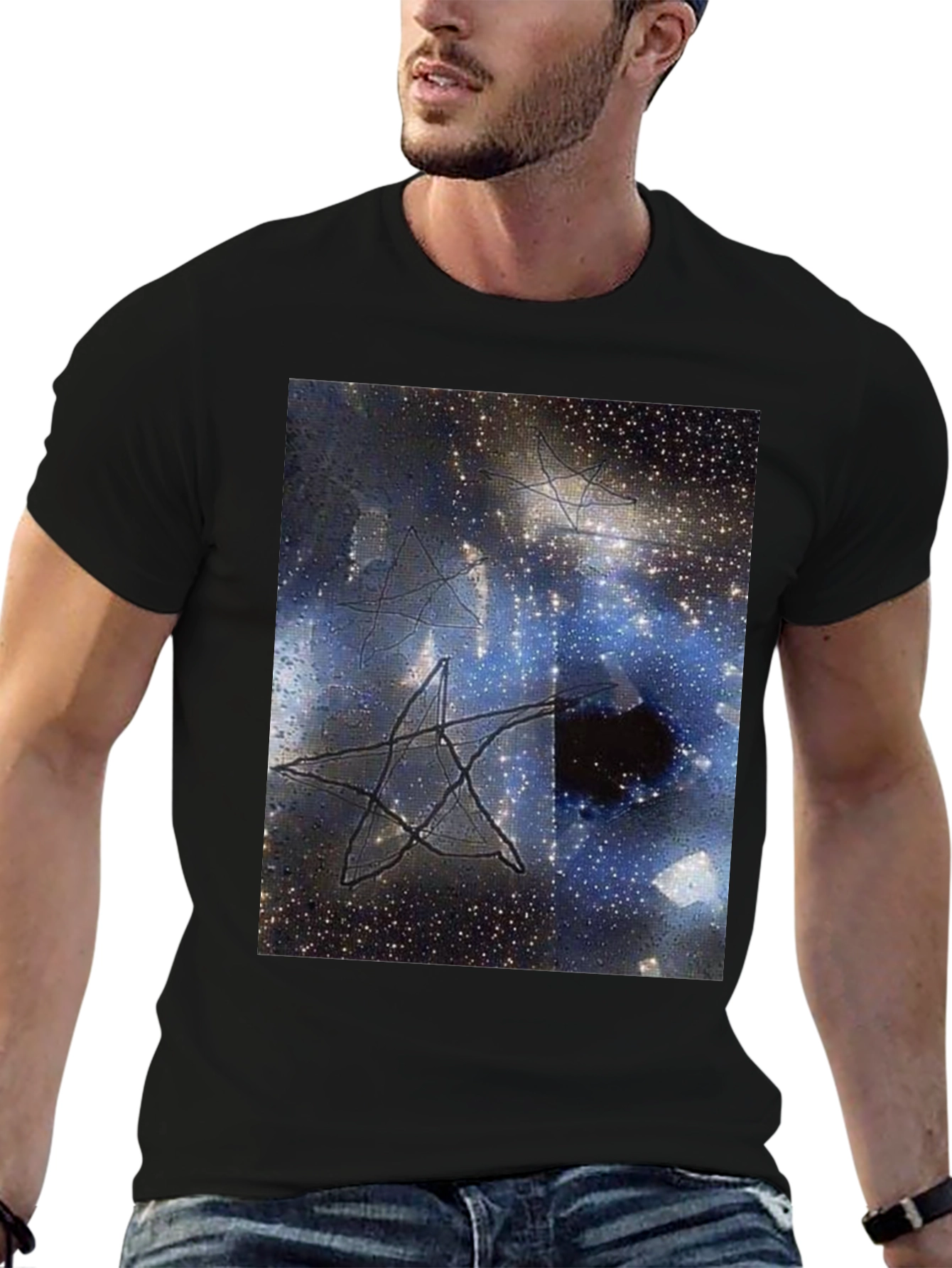 Cosmic Star Graphic Tee - Black Cotton T-Shirt