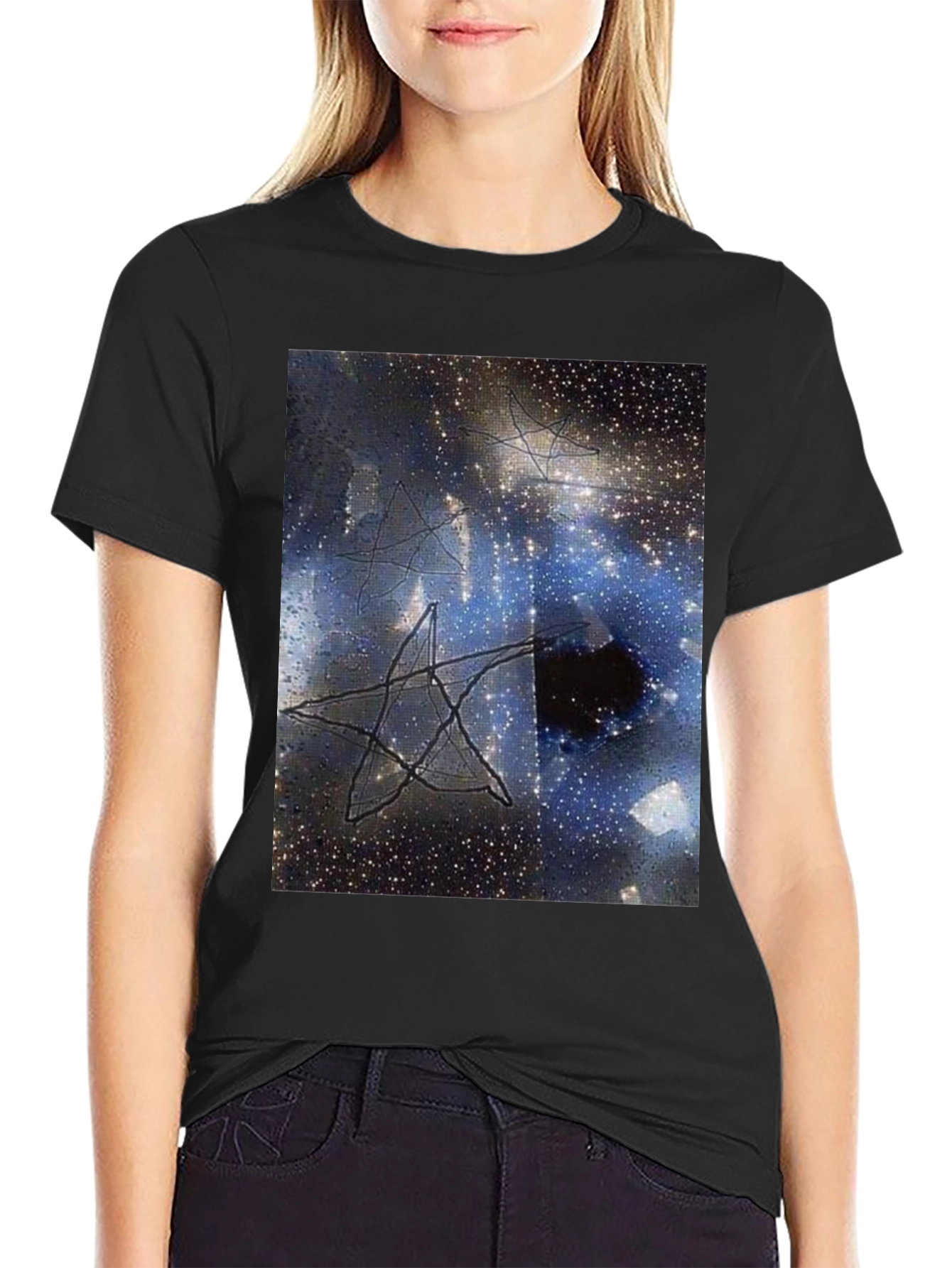 Cosmic Star Graphic Tee - Black Cotton T-Shirt