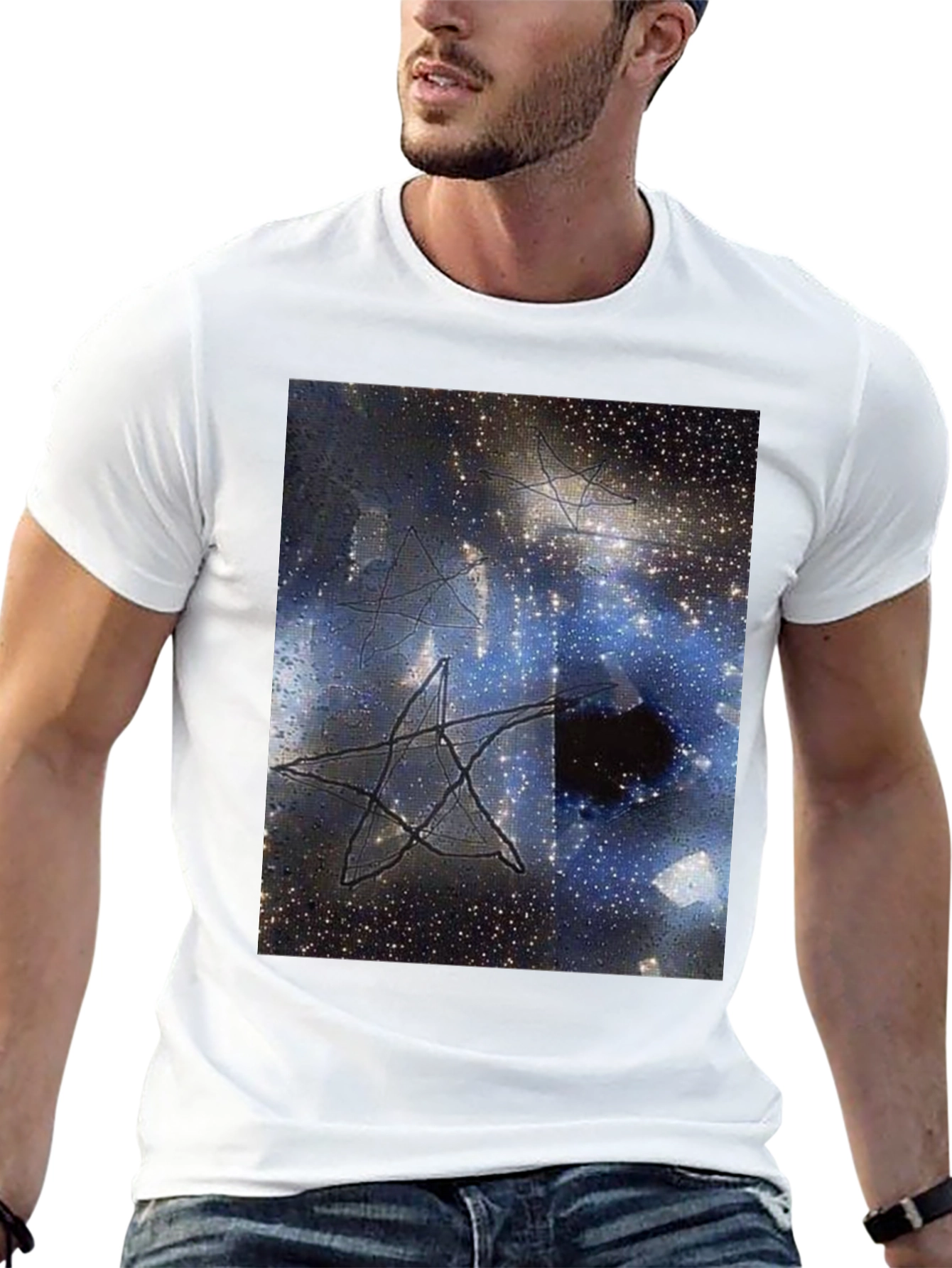 Cosmic Star Graphic Tee - Black Cotton T-Shirt