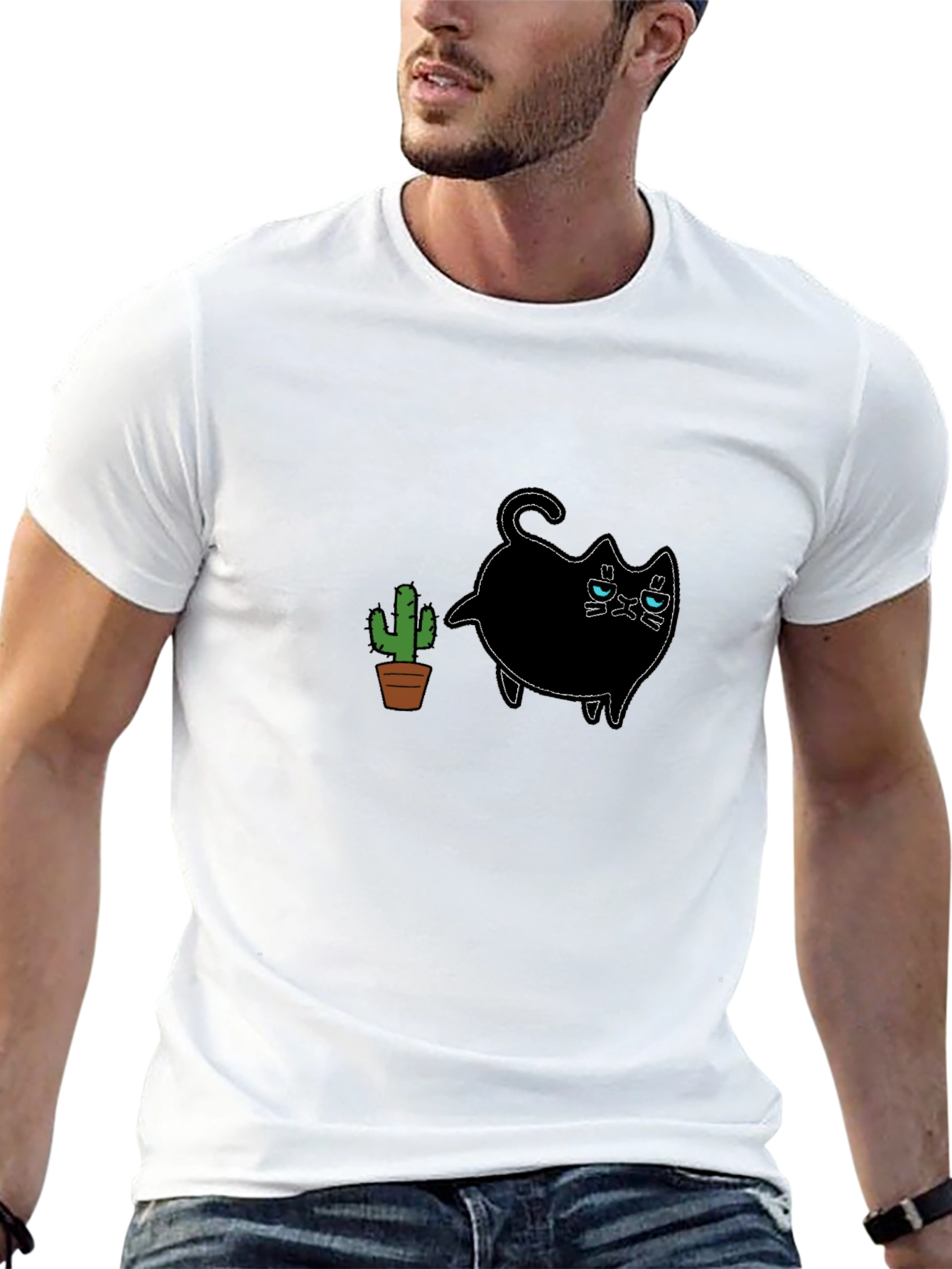 Grumpy Cat & Cactus Graphic Black T-Shirt