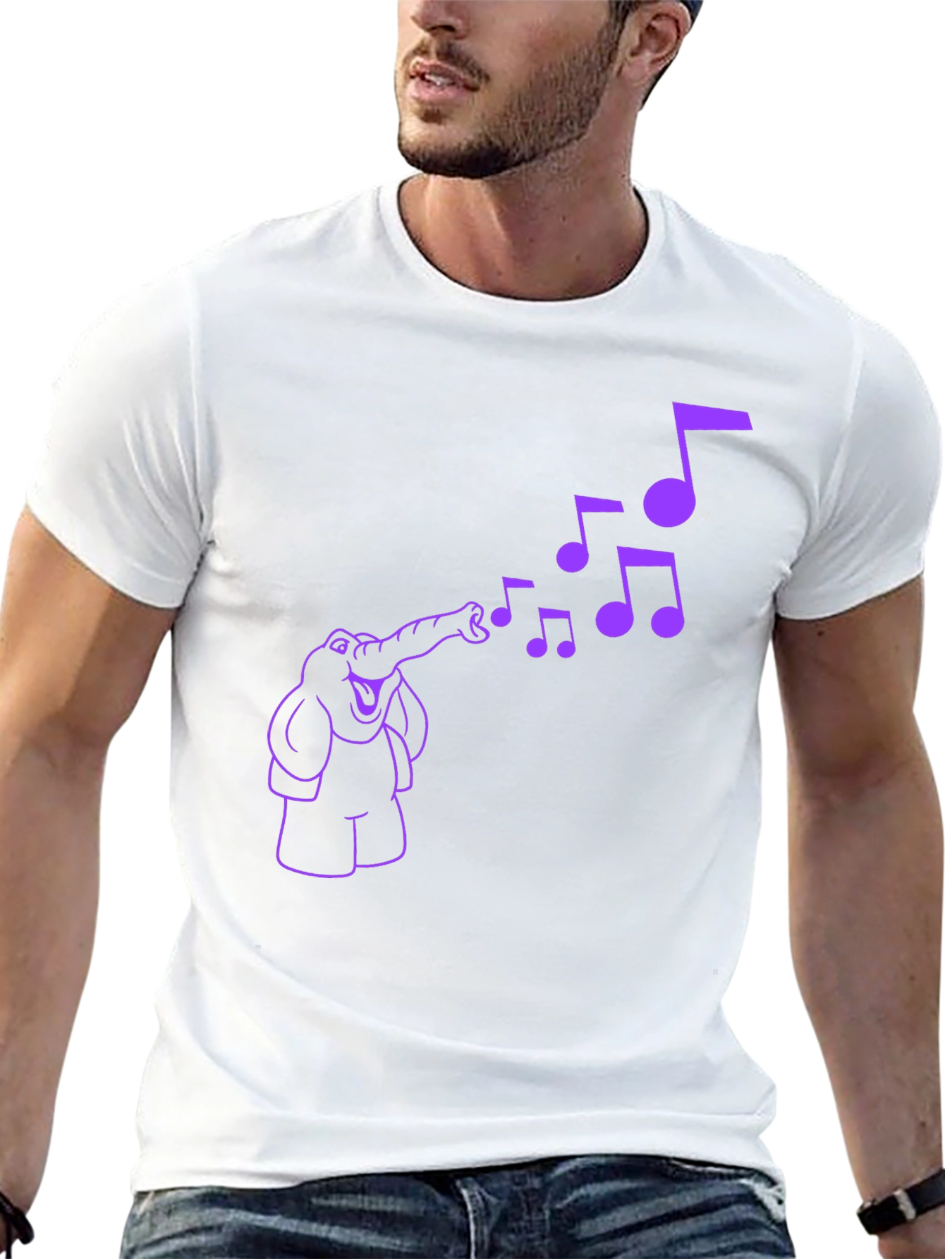 Musical Elephant Graphic Tee - Black Cotton T-Shirt