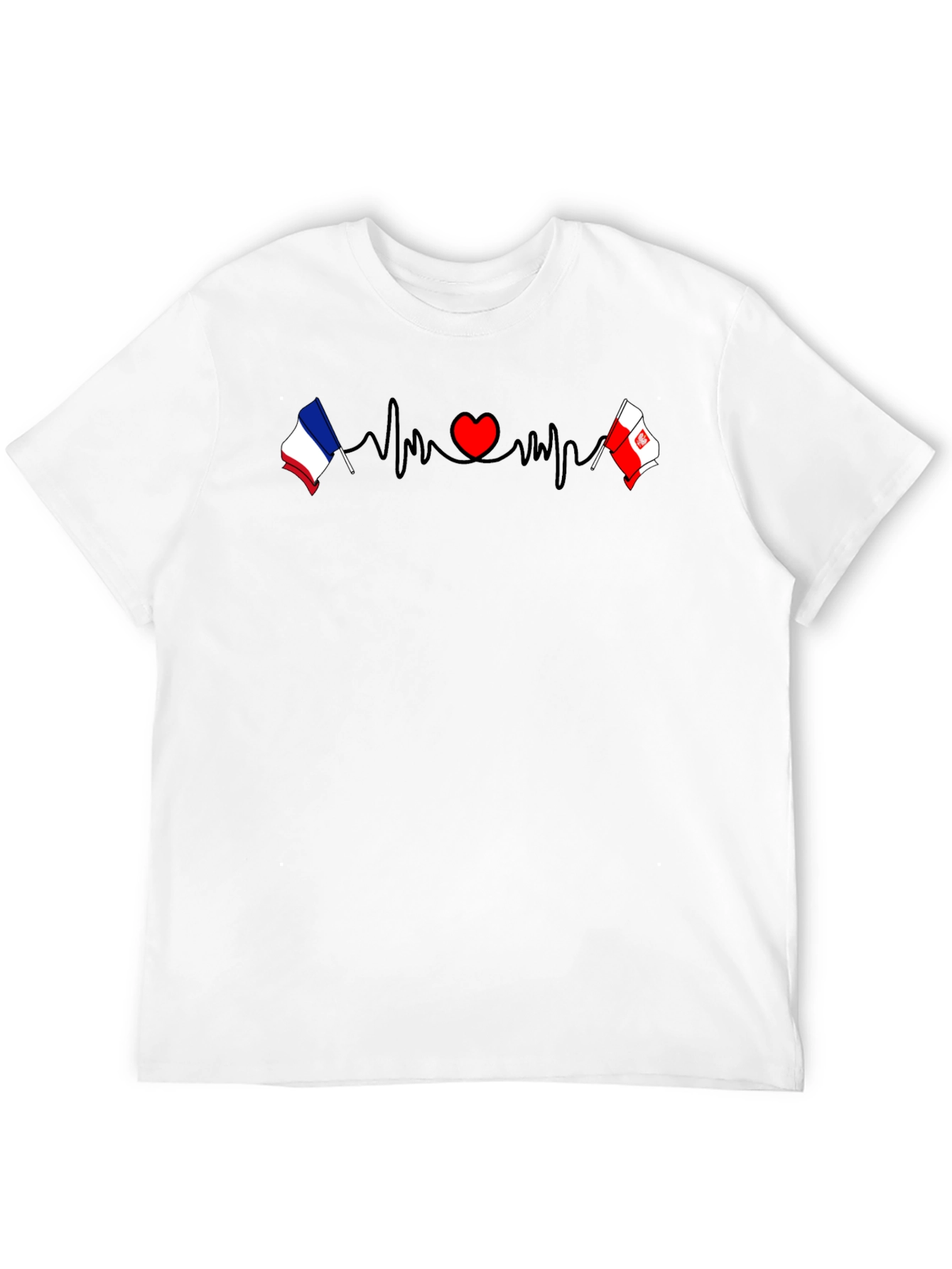 France & Poland Flags Heartbeat Graphic T-Shirt