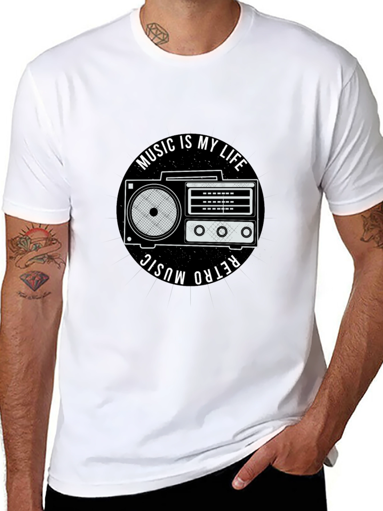 Retro Music is My Life Black Graphic Tee