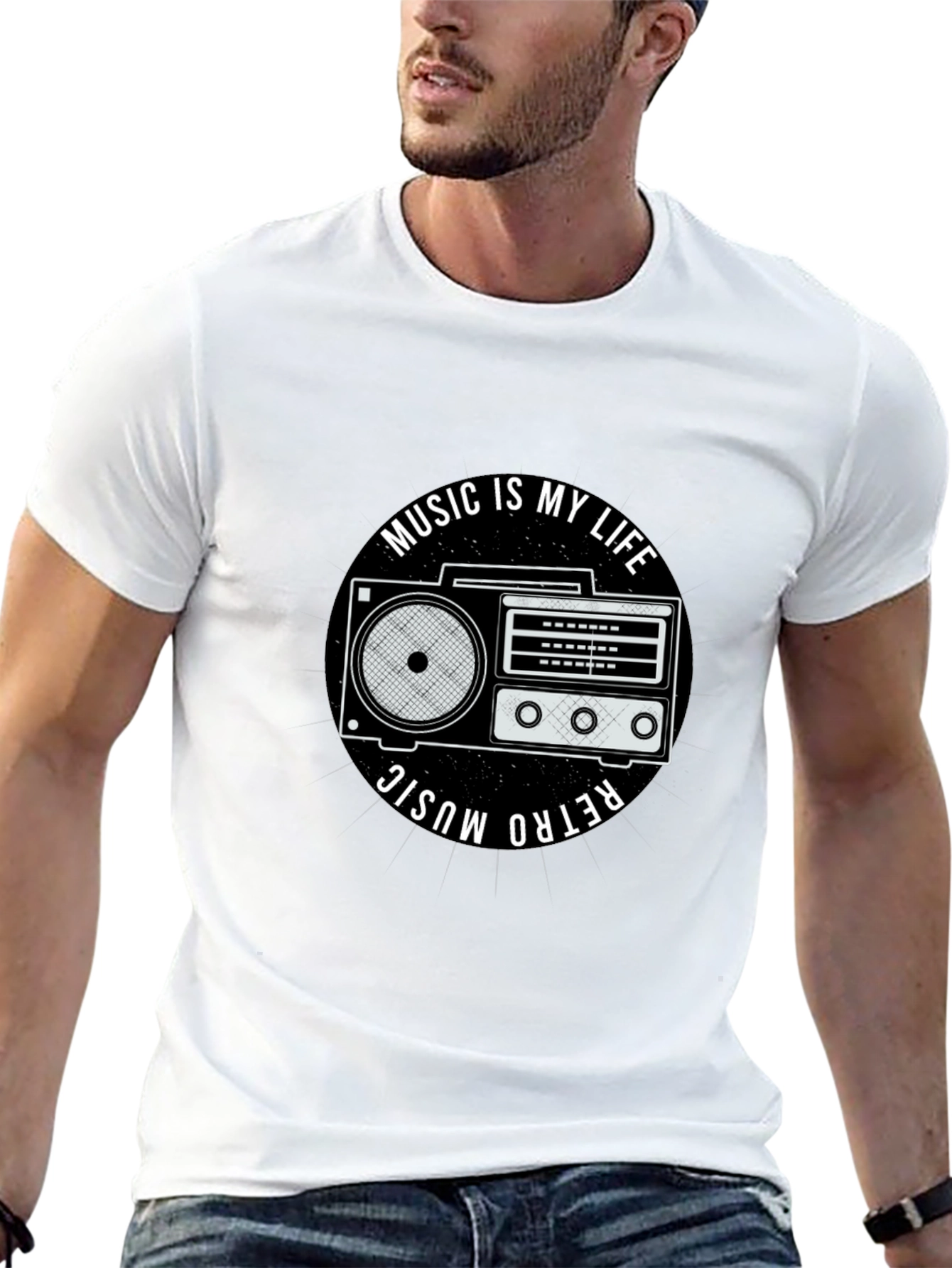 Retro Music is My Life Black Graphic Tee