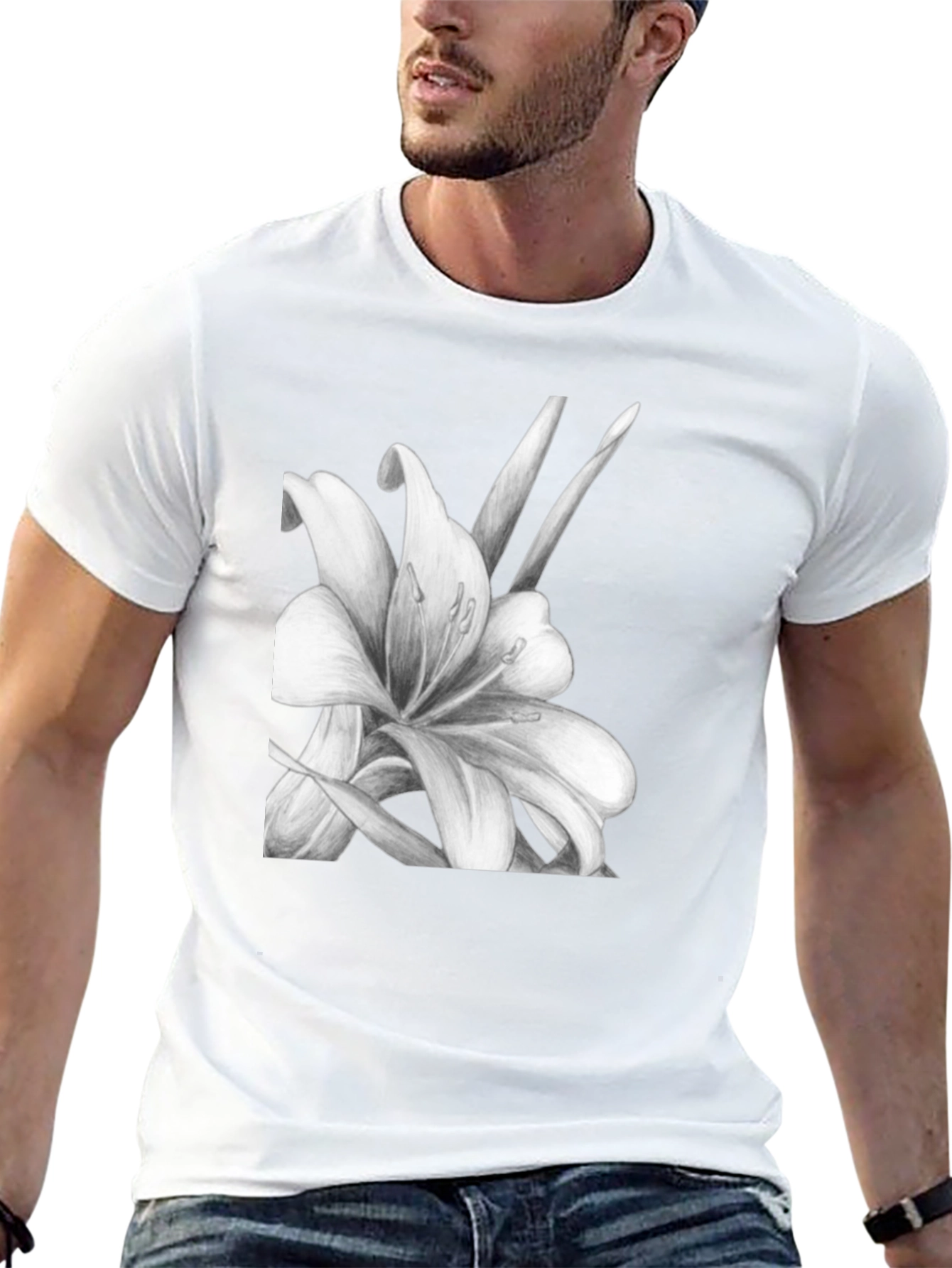 Elegant Lily Graphic Black T-Shirt