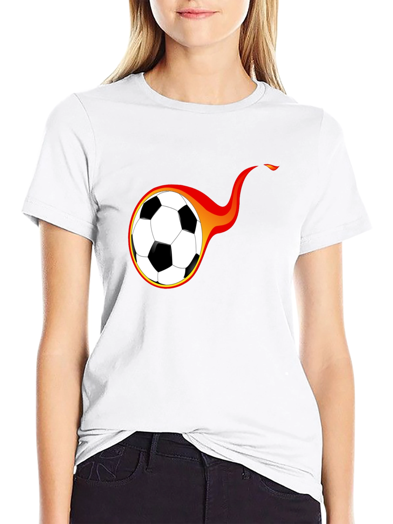 Flaming Soccer Ball Graphic T-Shirt - Cool Design