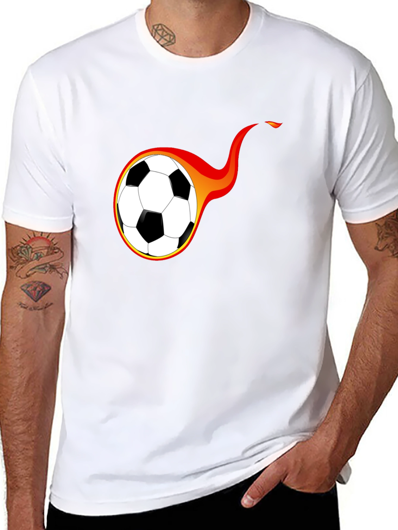 Flaming Soccer Ball Graphic T-Shirt - Cool Design