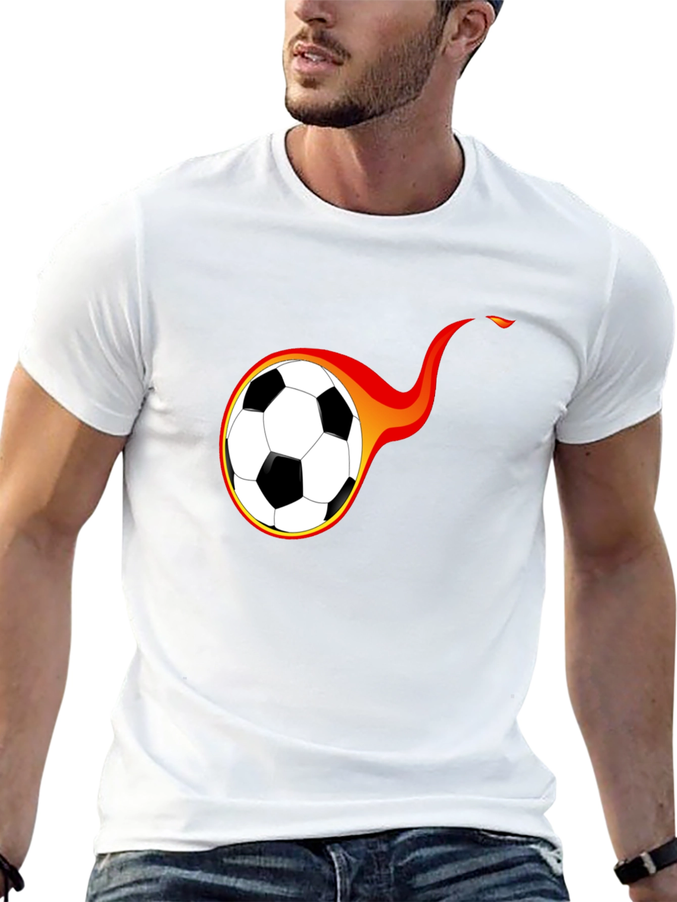 Flaming Soccer Ball Graphic T-Shirt - Cool Design