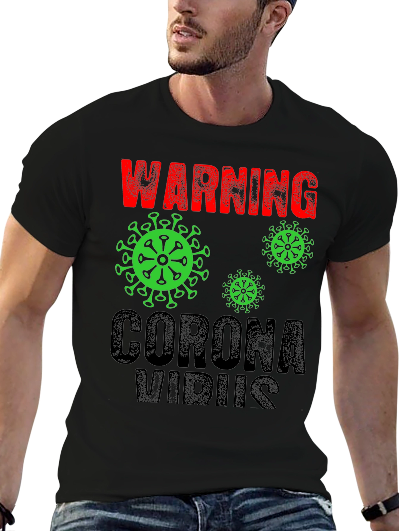 Warning Coronavirus Graphic Tee - Black