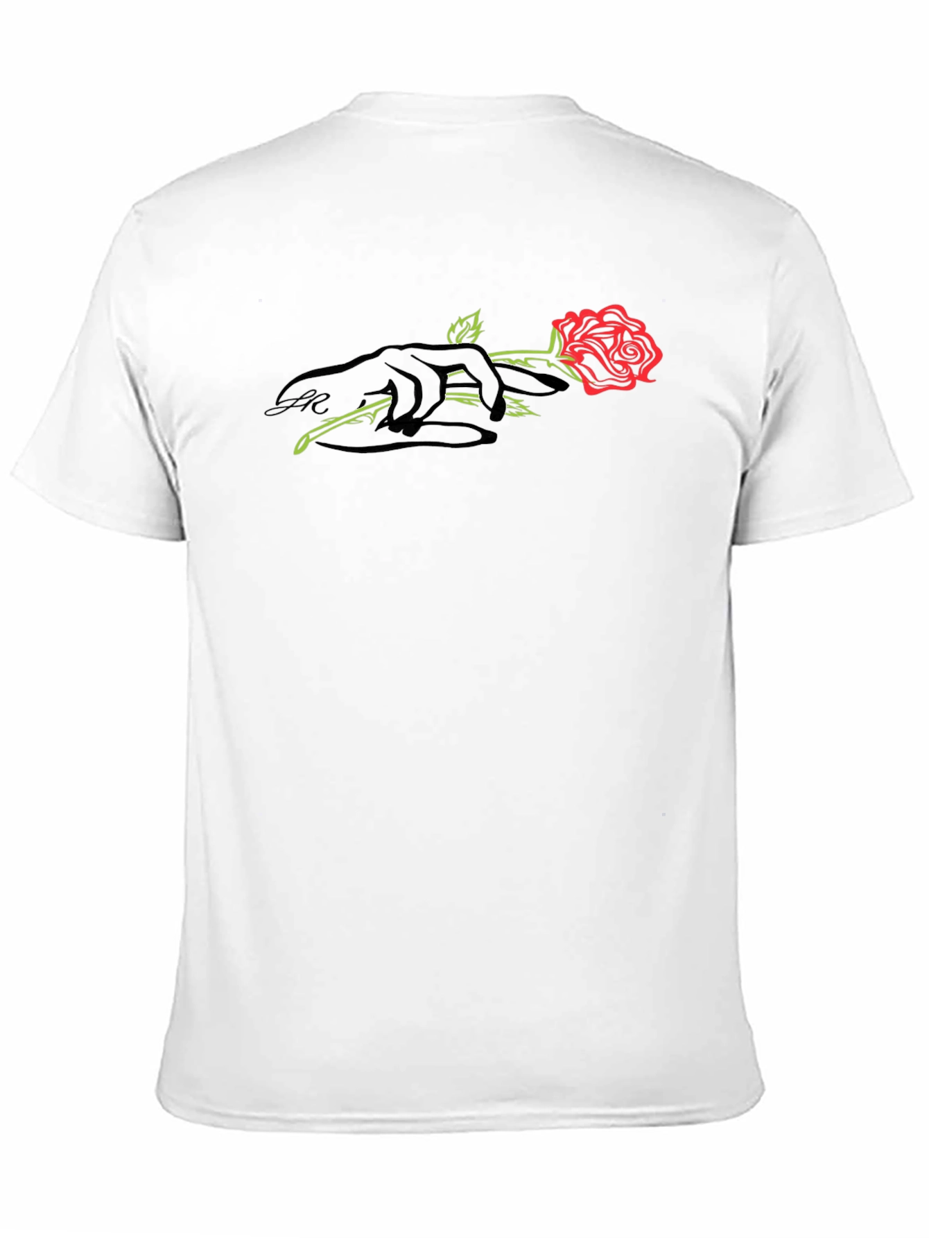 Black T-Shirt with Rose and Hand Graphic