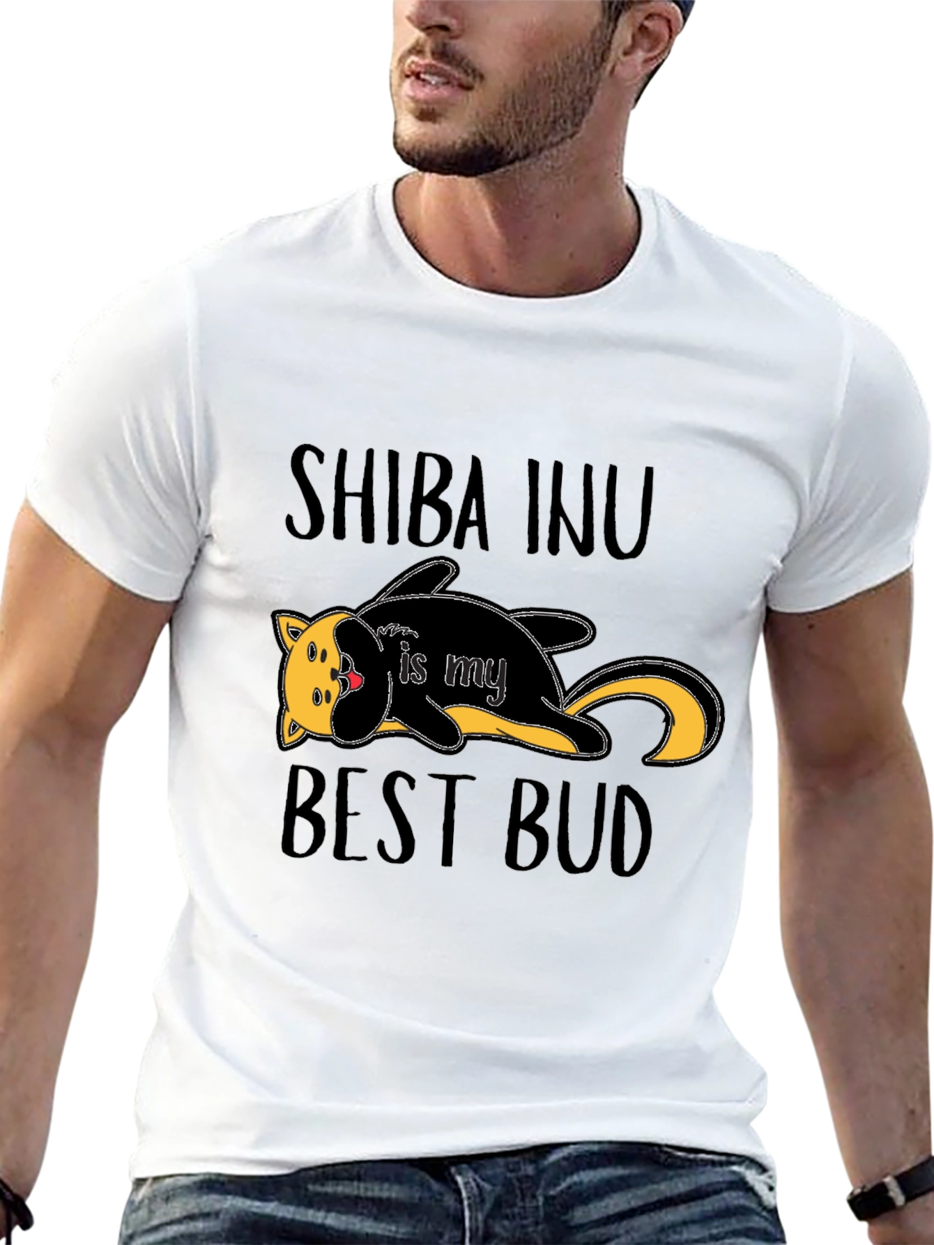 Shiba Inu Best Bud Black Graphic T-Shirt