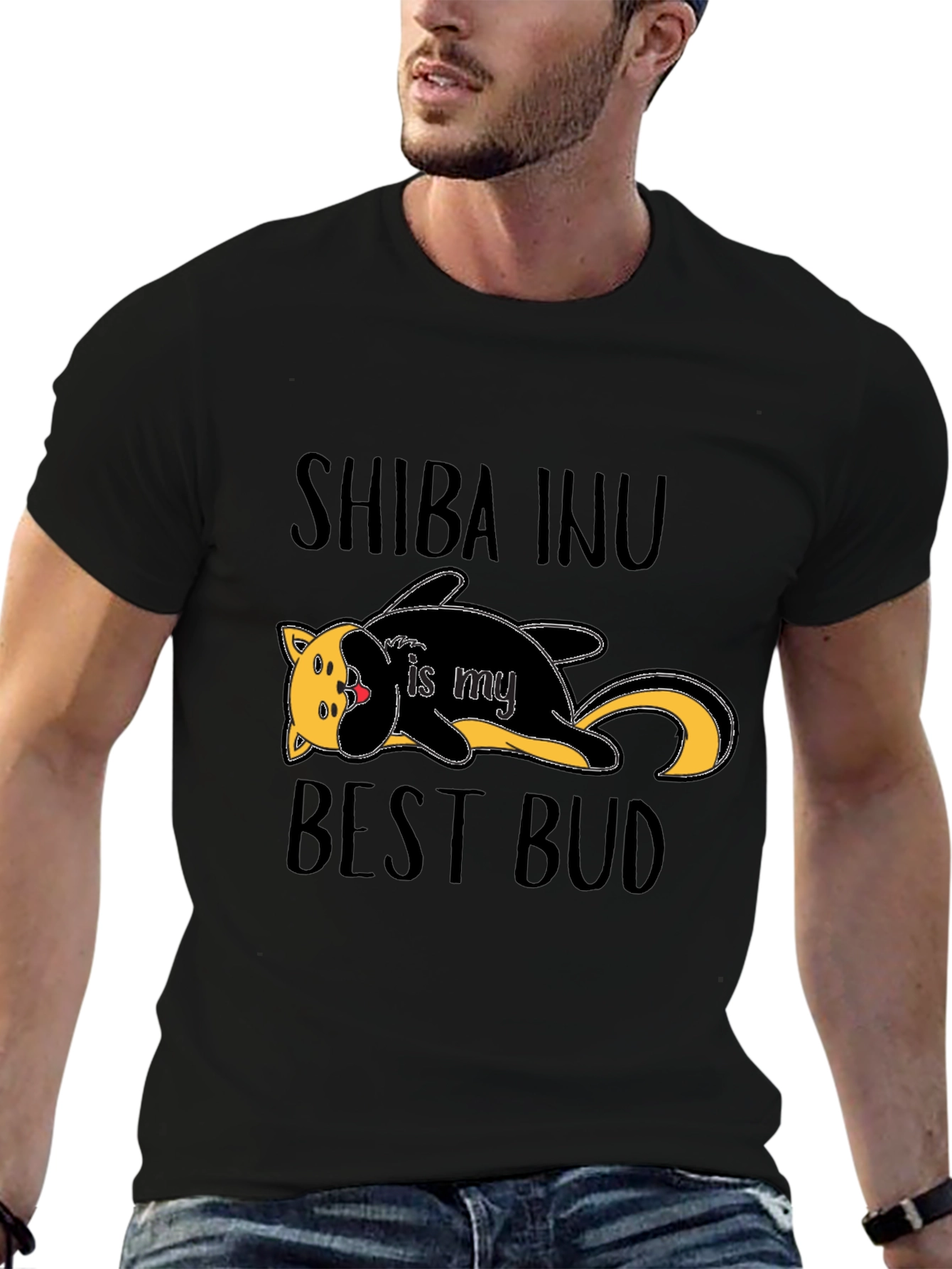 Shiba Inu Best Bud Black Graphic T-Shirt