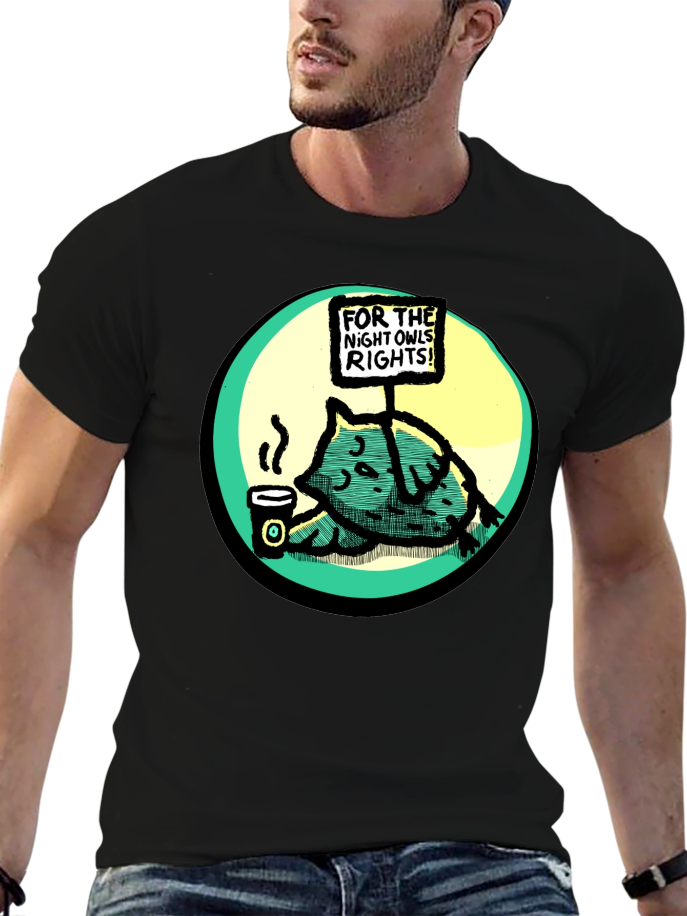 Night Owl Rights T-Shirt - Funny Cartoon Graphic Tee