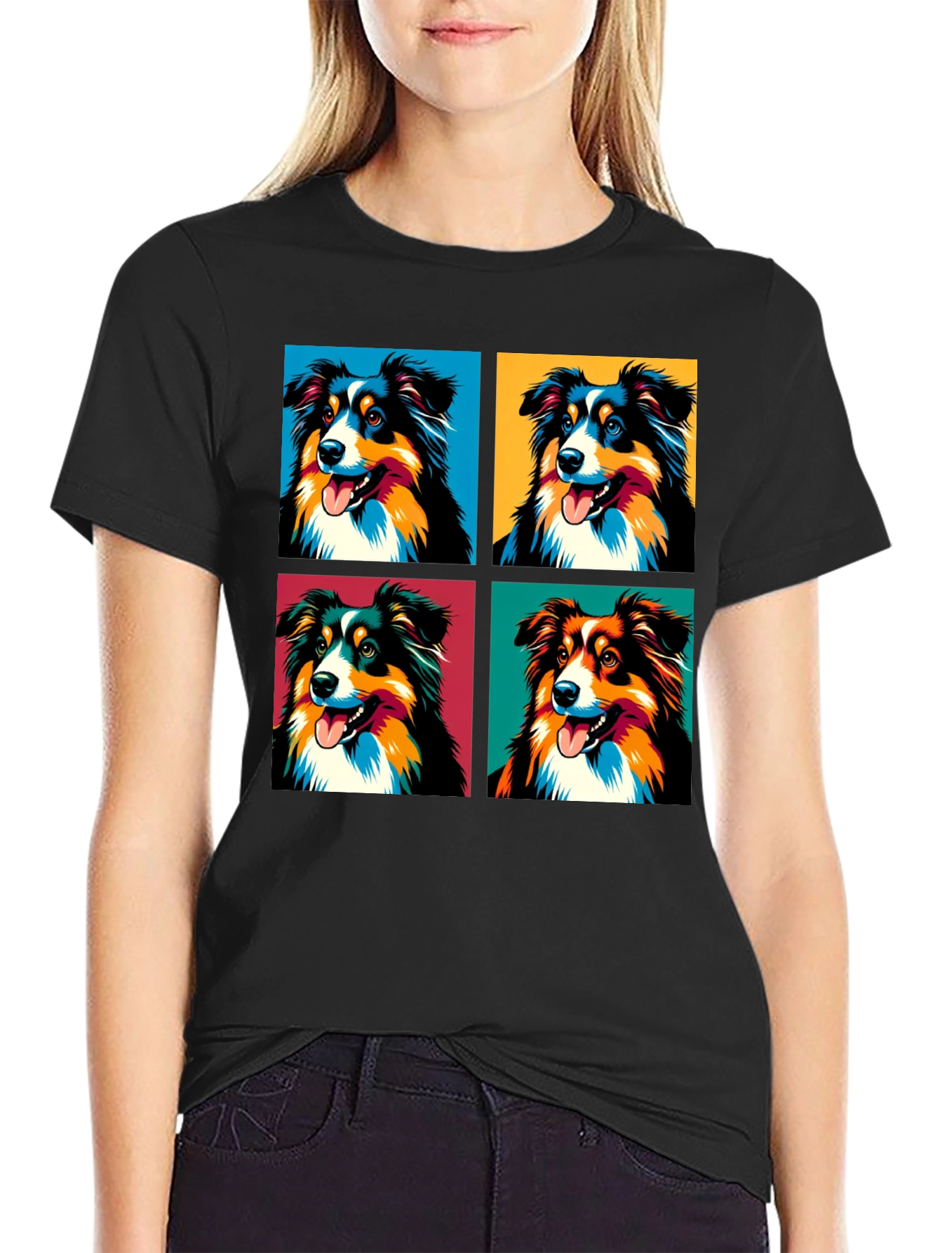 Pop Art Aussie Shepherd Dog Graphic T-Shirt