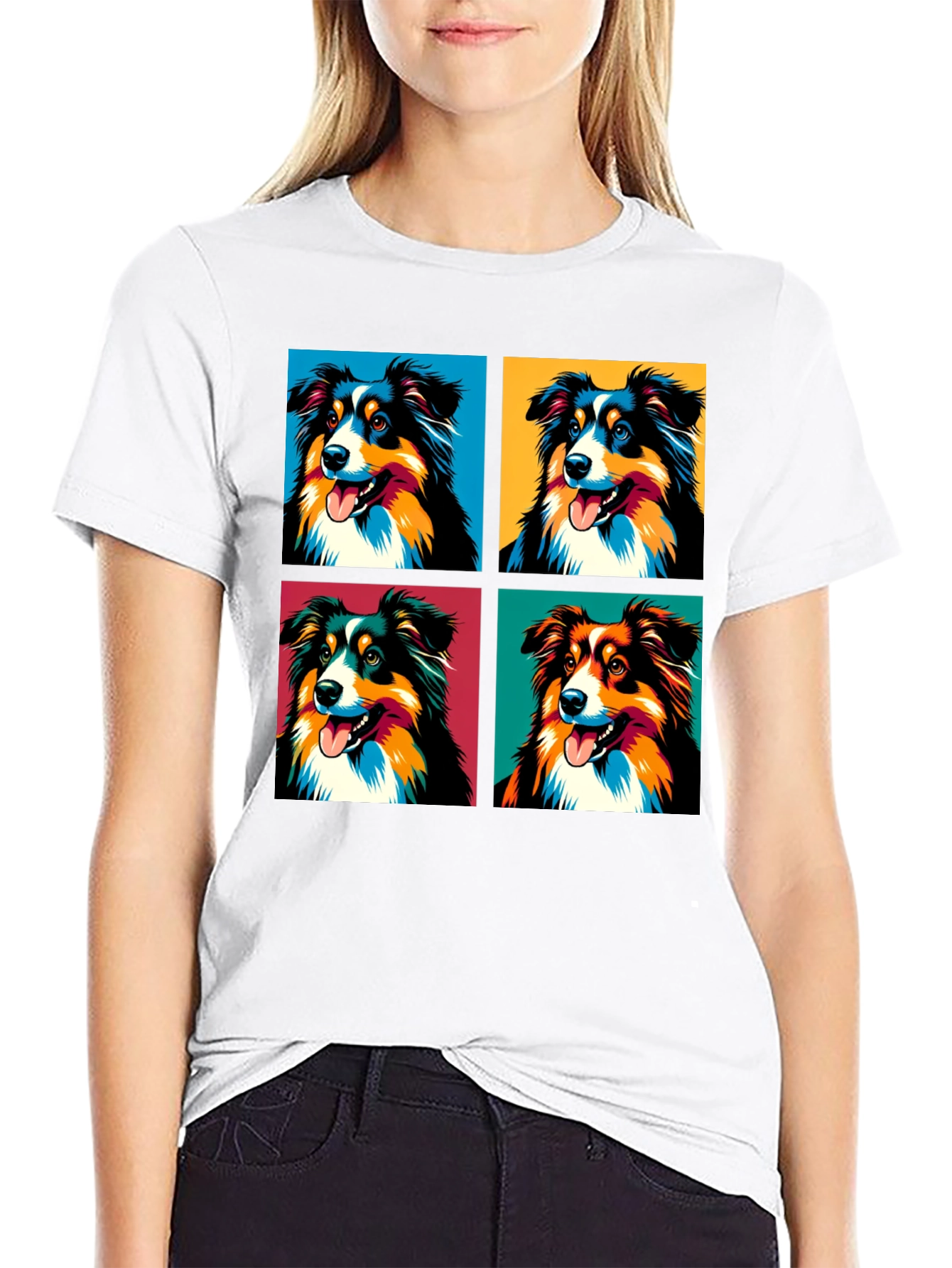 Pop Art Aussie Shepherd Dog Graphic T-Shirt