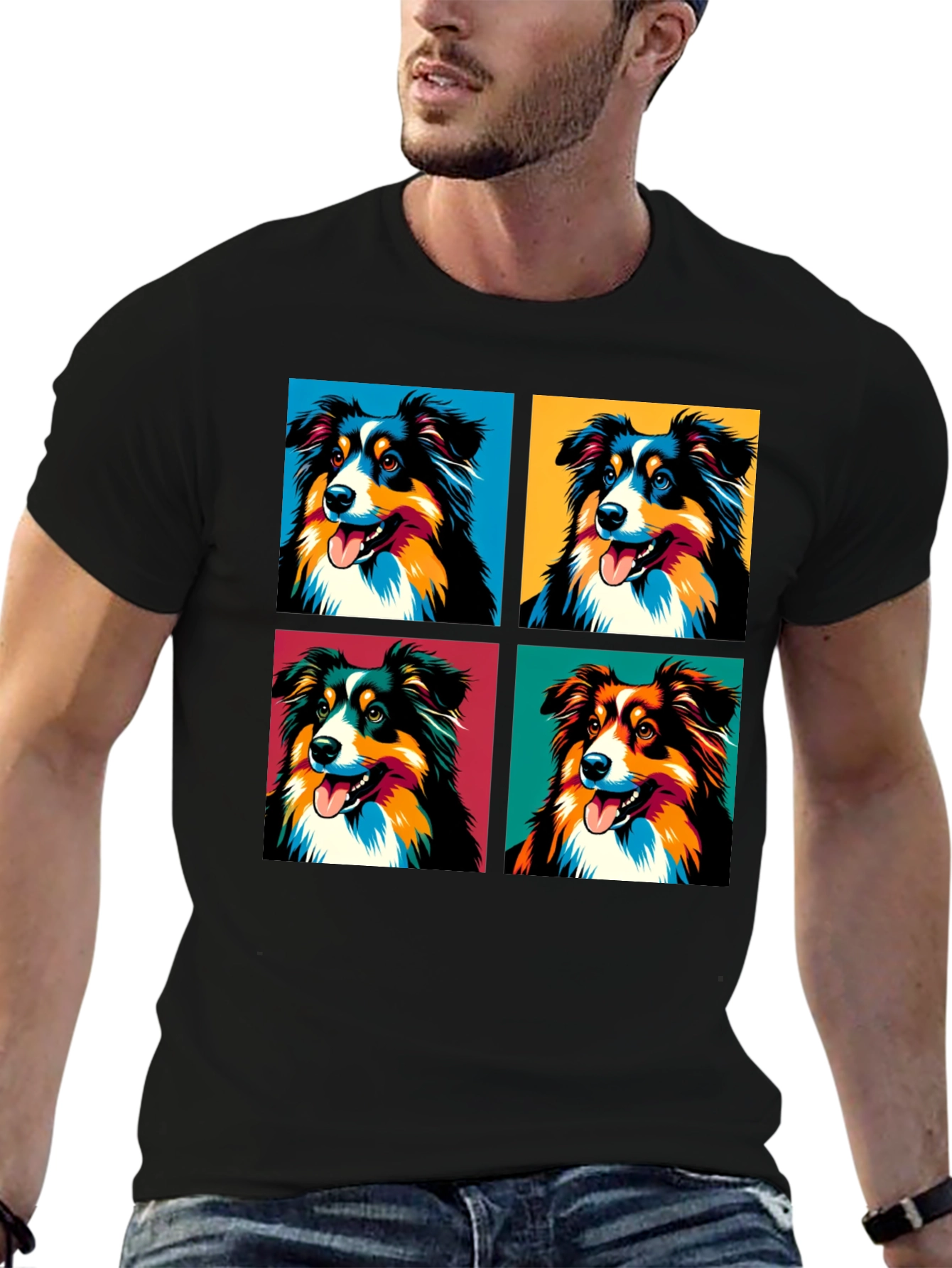 Pop Art Aussie Shepherd Dog Graphic T-Shirt