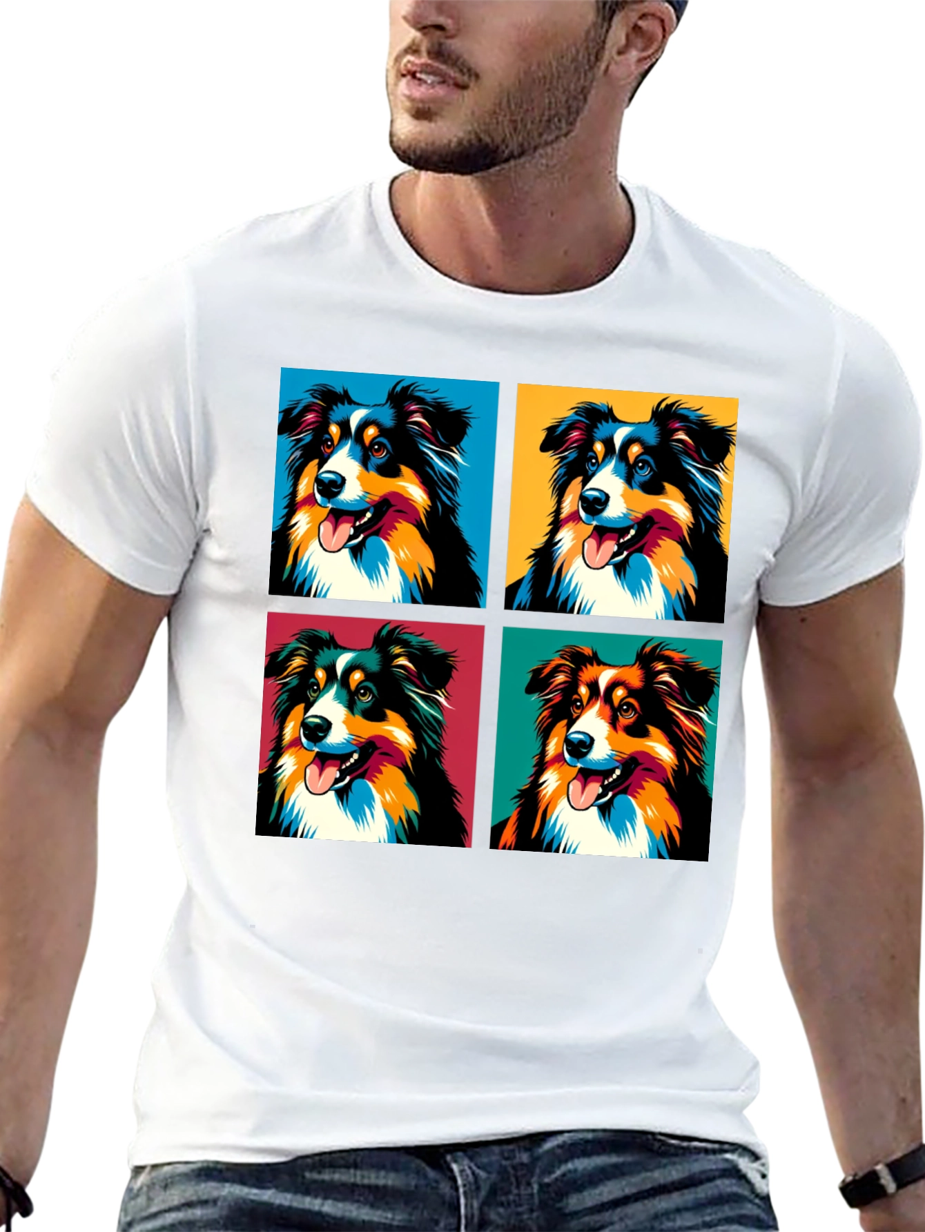 Pop Art Aussie Shepherd Dog Graphic T-Shirt