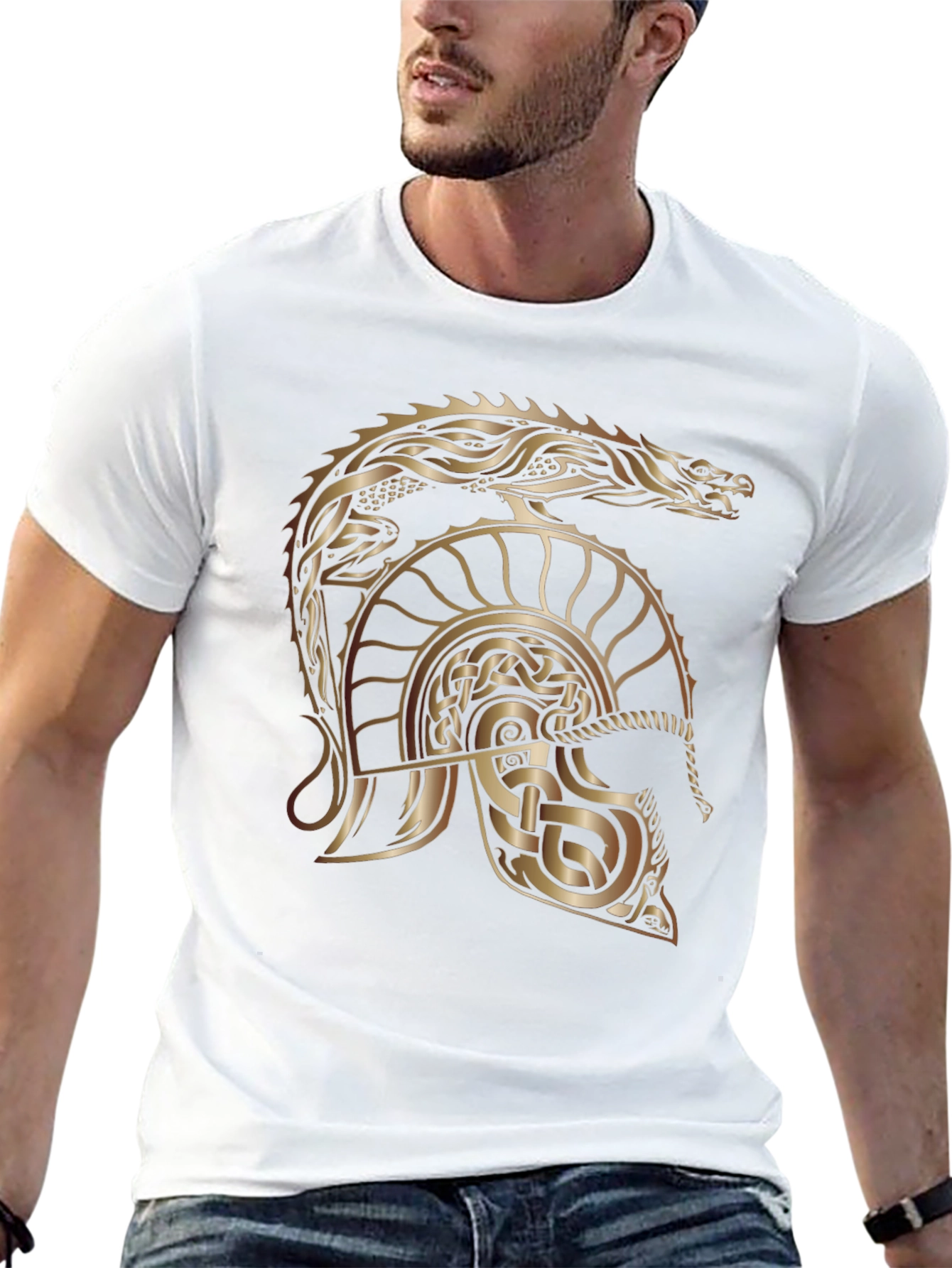 Celtic Dragon & Helmet Graphic Tee - Black