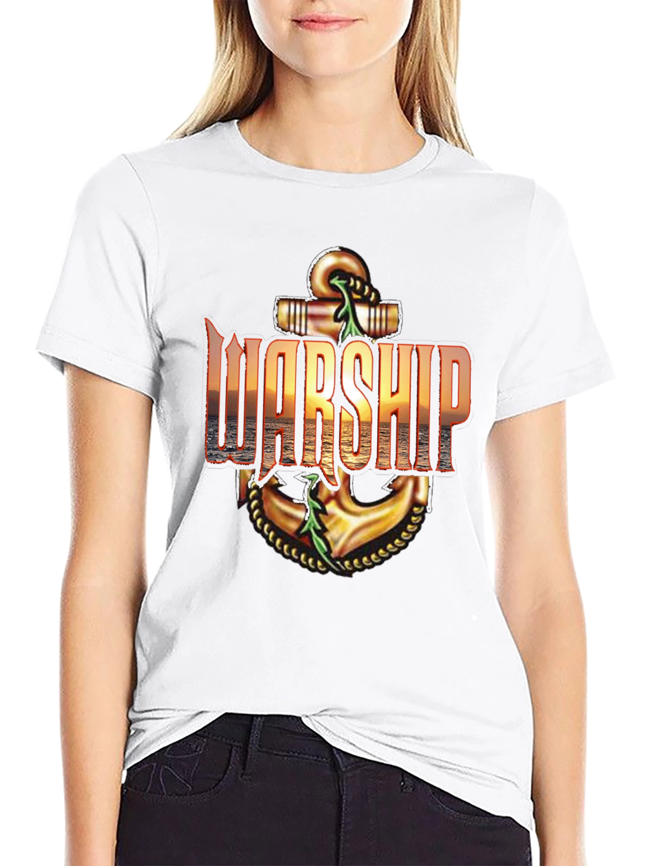 Warship Anchor Graphic Tee - Black Cotton