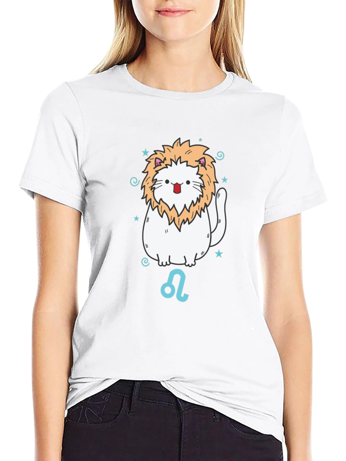 Leo Zodiac Cat T-Shirt - Black Cotton Tee
