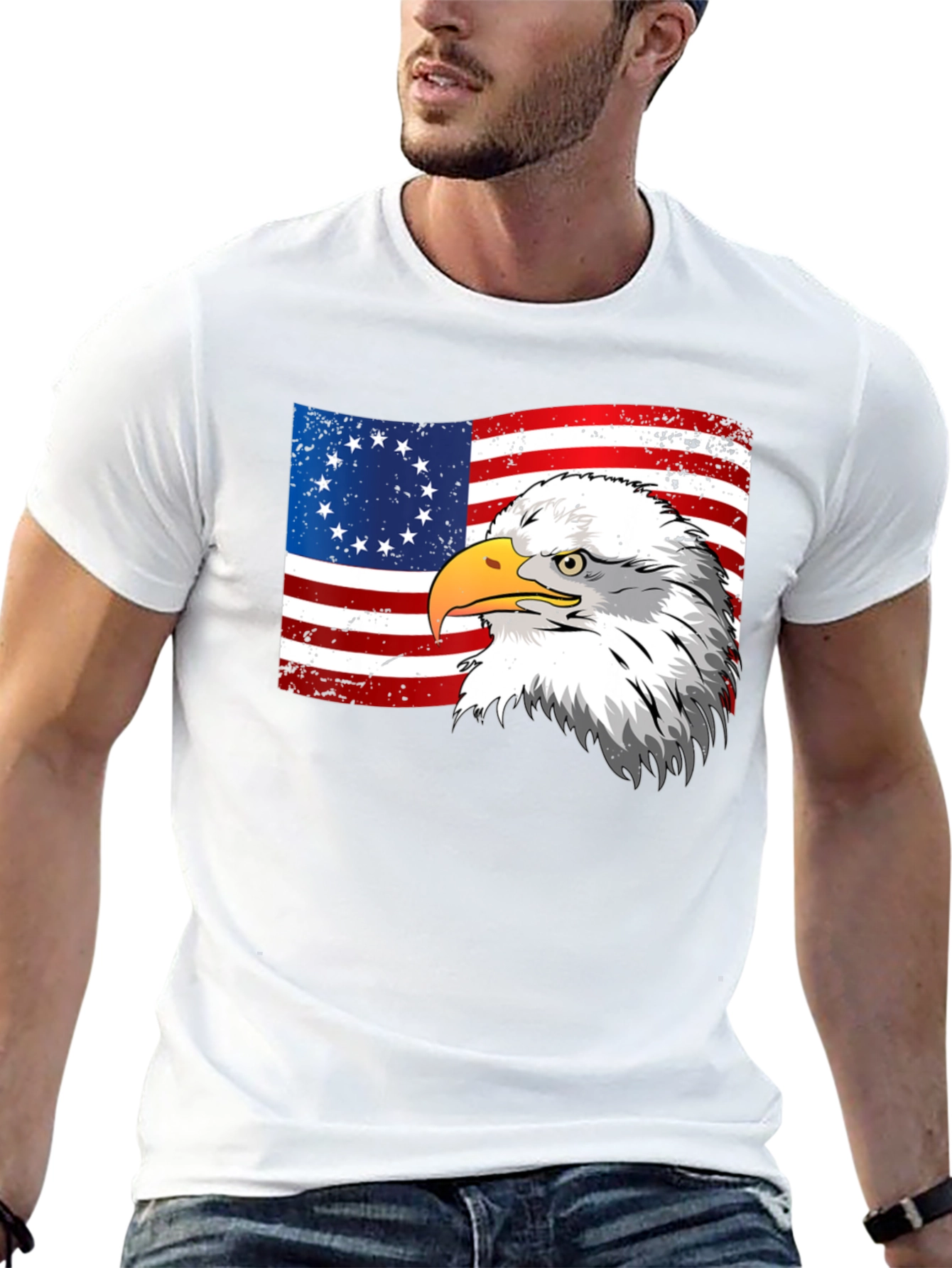 Patriotic Eagle & USA Flag Graphic T-Shirt
