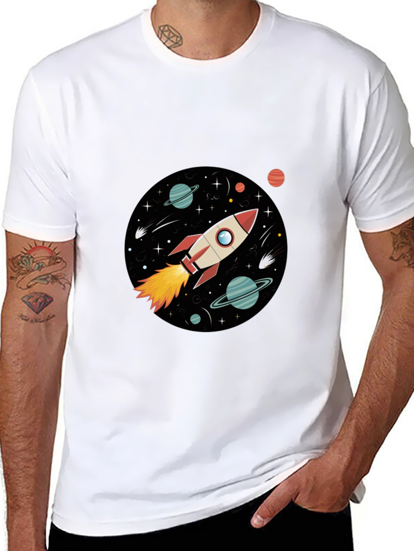 Space Rocket Graphic Black Tee