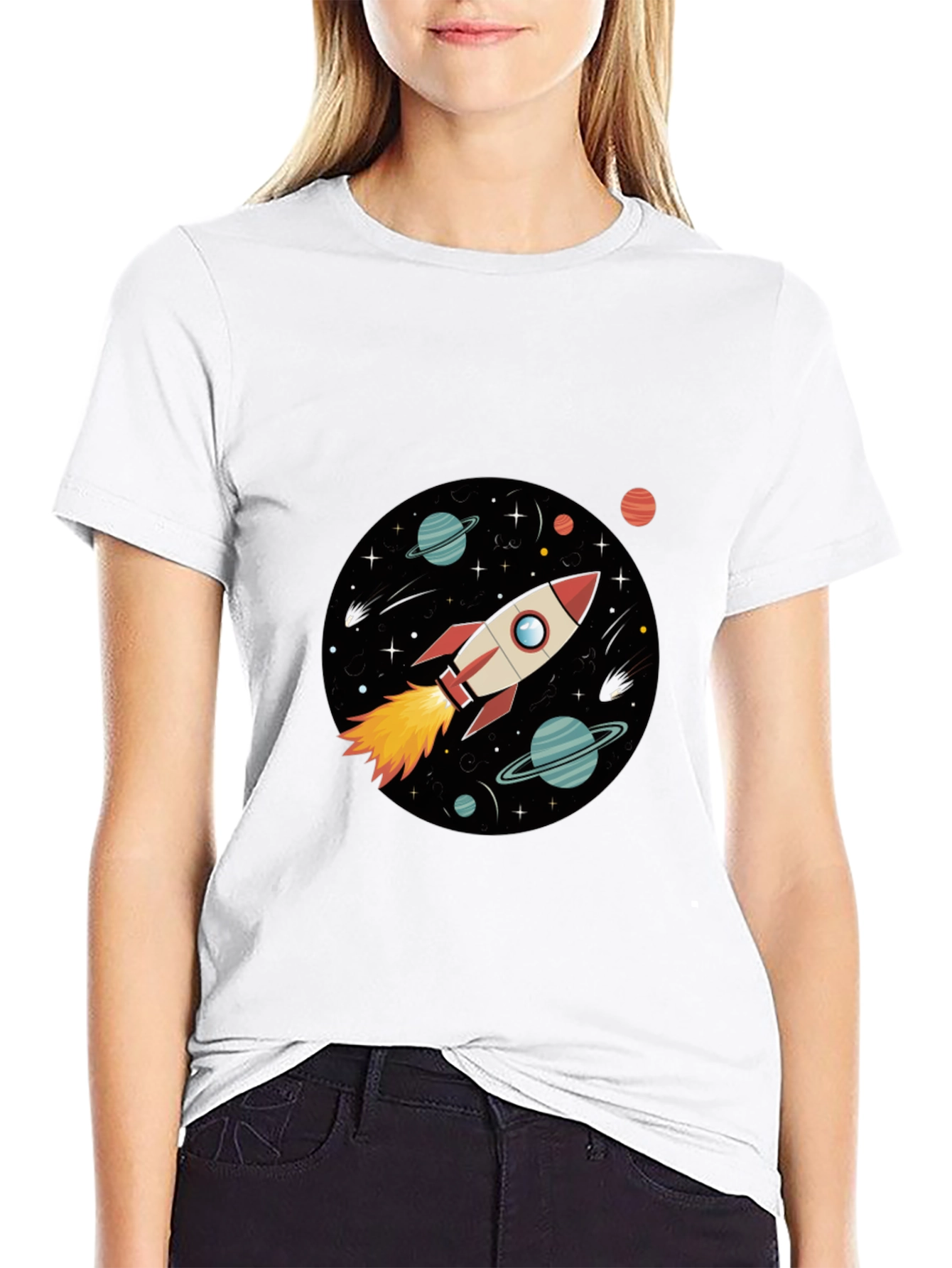 Space Rocket Graphic Black Tee
