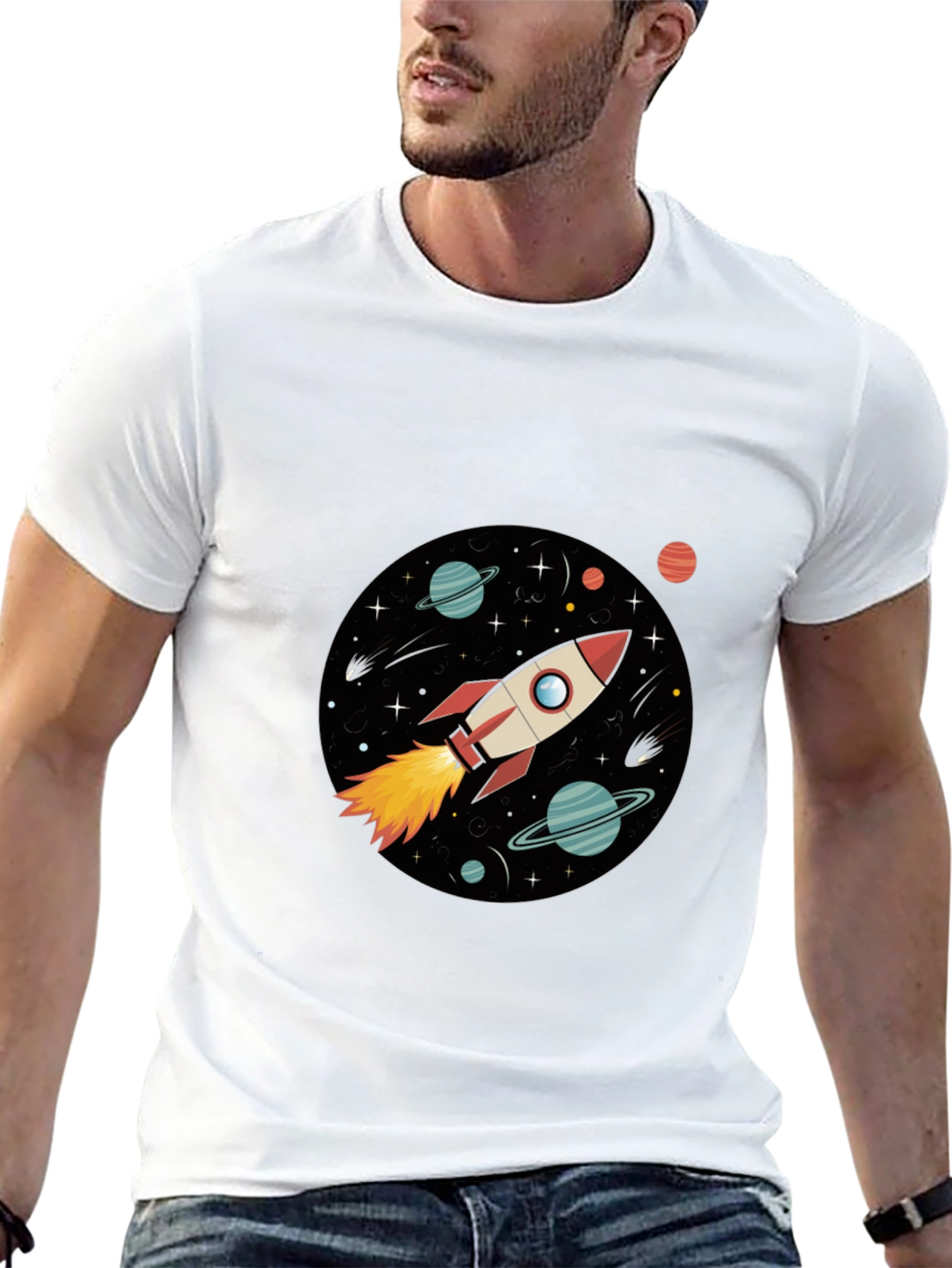 Space Rocket Graphic Black Tee