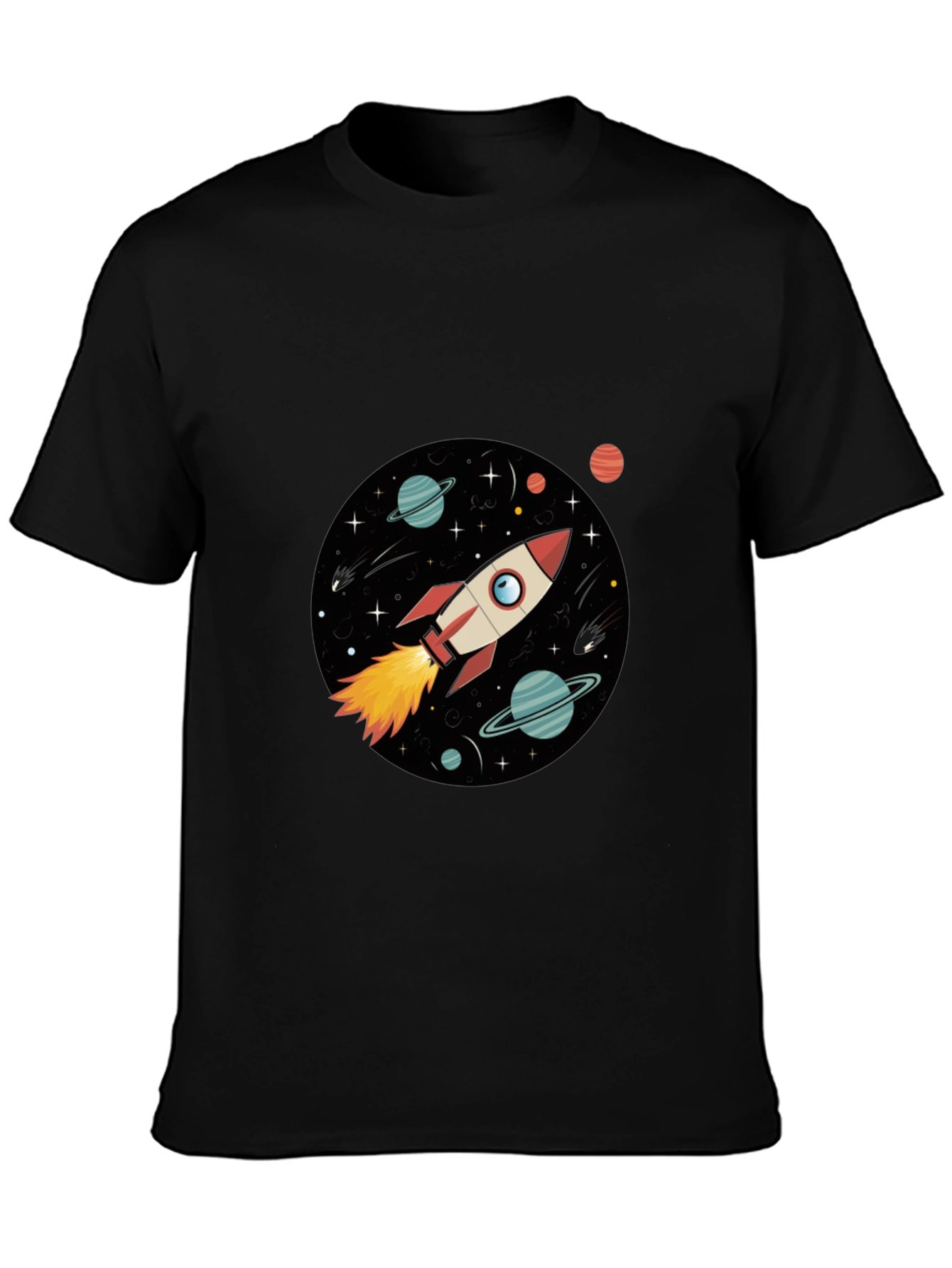 Space Rocket Graphic Black Tee