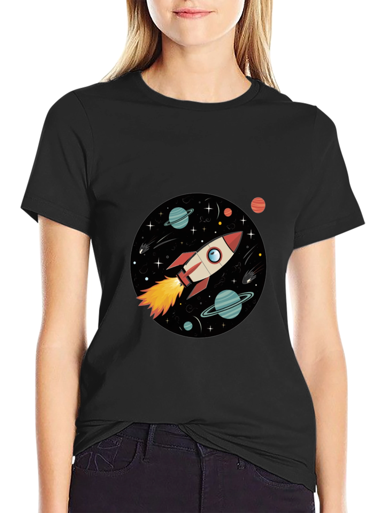 Space Rocket Graphic Black Tee