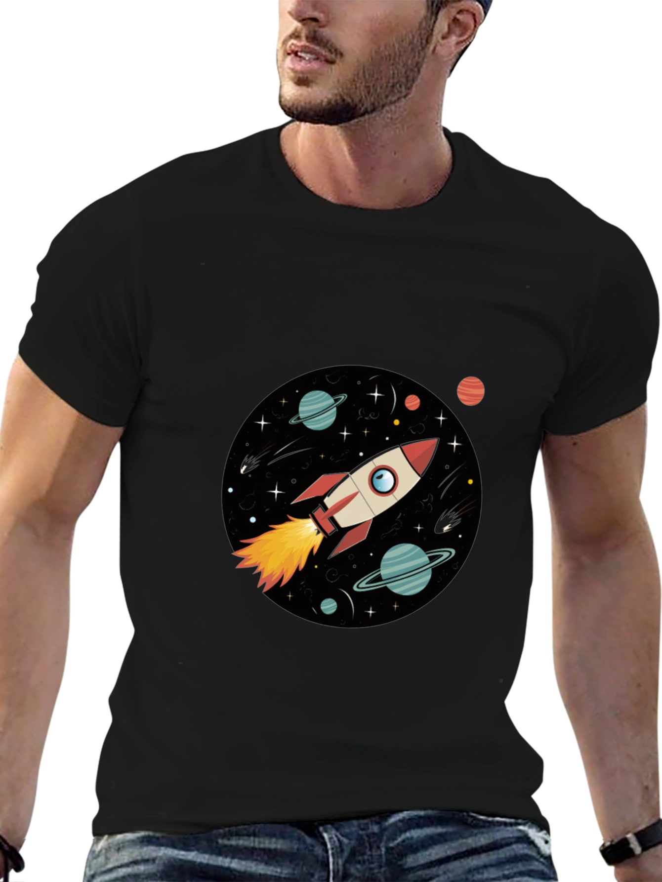 Space Rocket Graphic Black Tee