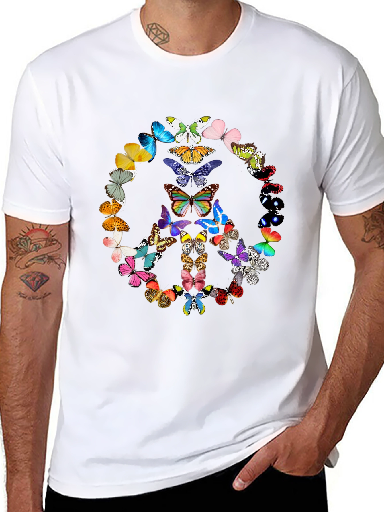 Butterfly Peace Sign Graphic Tee - Black