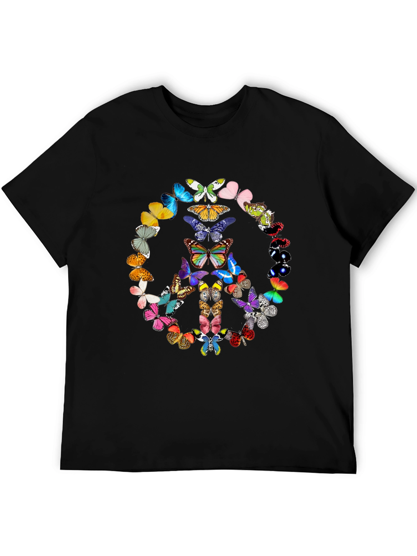 Butterfly Peace Sign Graphic Tee - Black