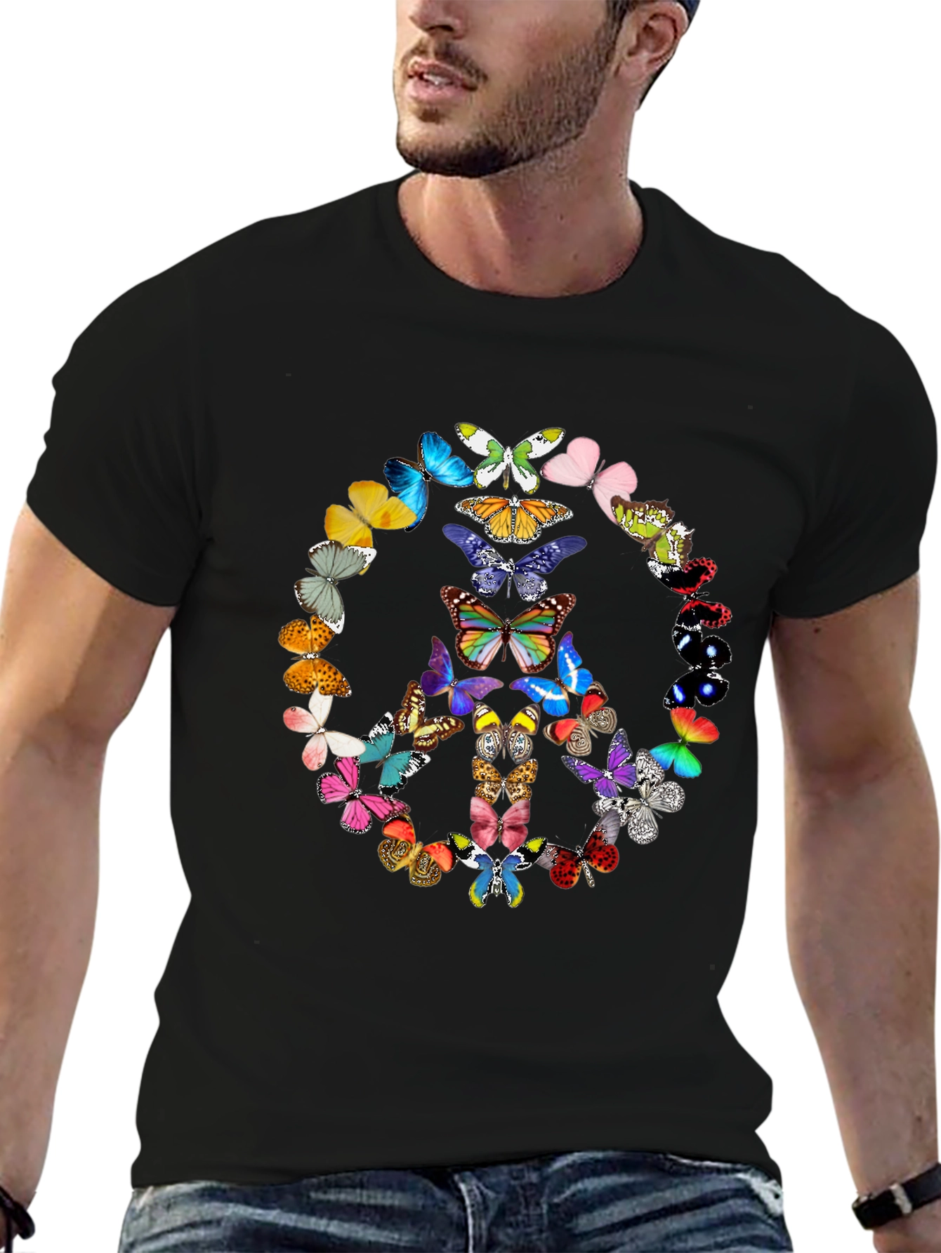 Butterfly Peace Sign Graphic Tee - Black