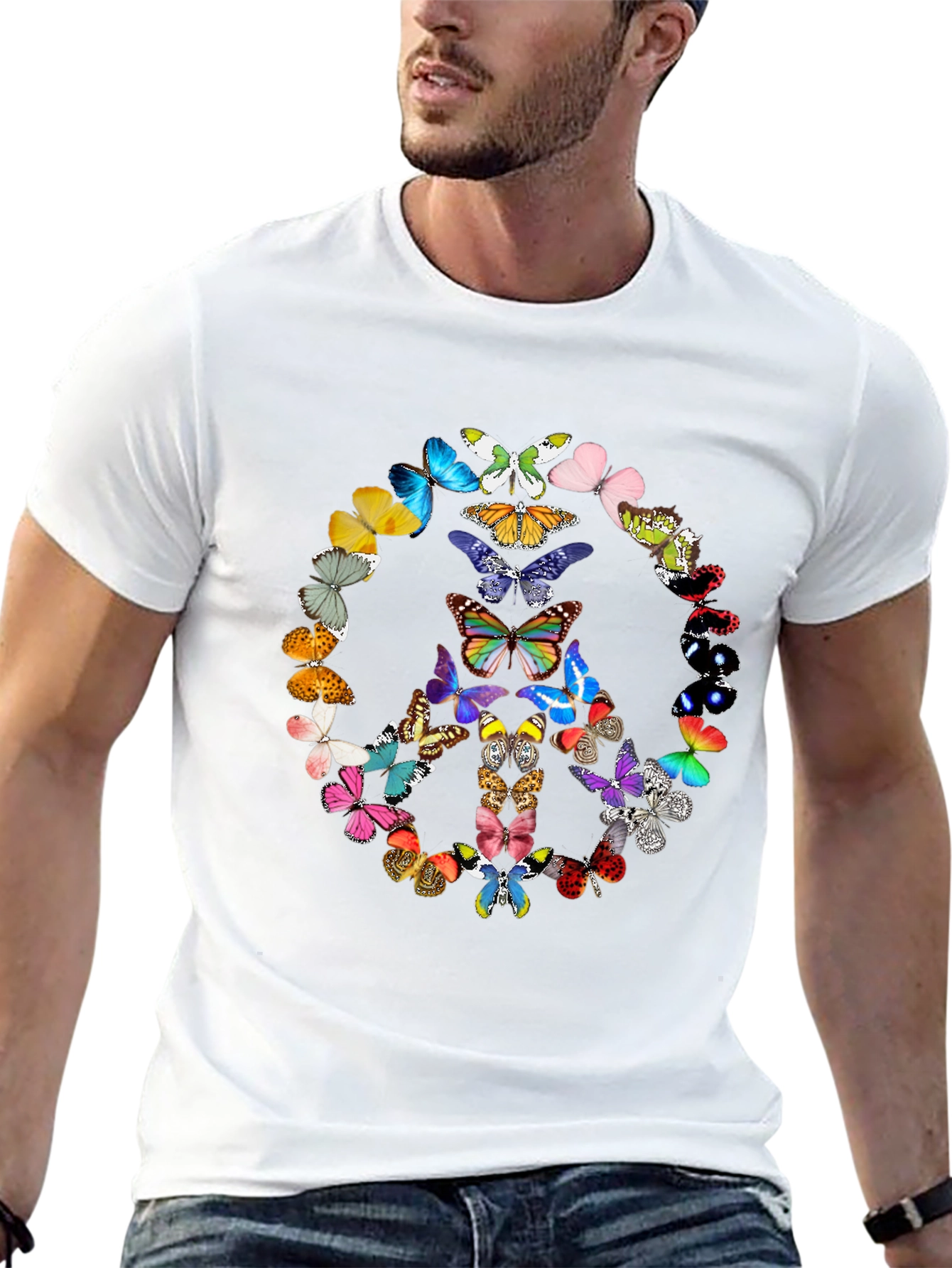 Butterfly Peace Sign Graphic Tee - Black
