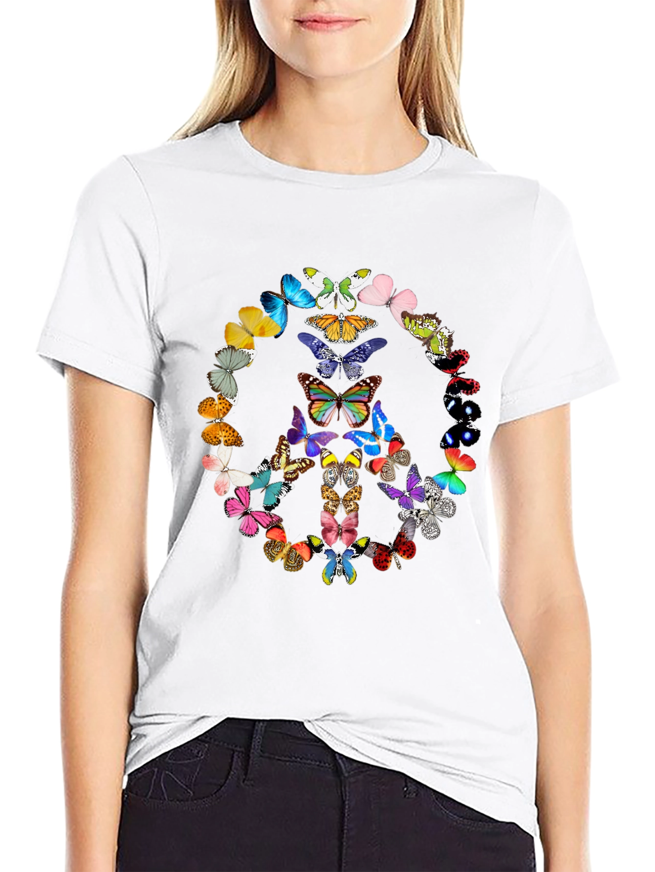 Butterfly Peace Sign Graphic Tee - Black