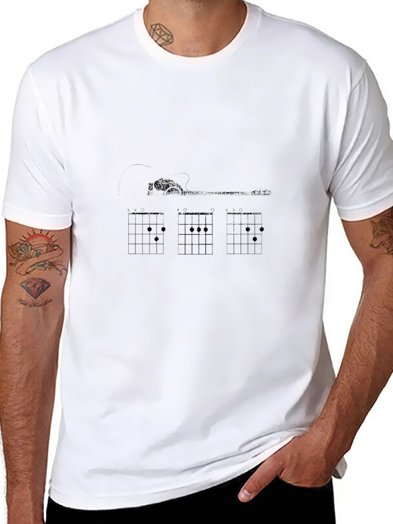 Ukulele Chords Graphic Print Black T-Shirt
