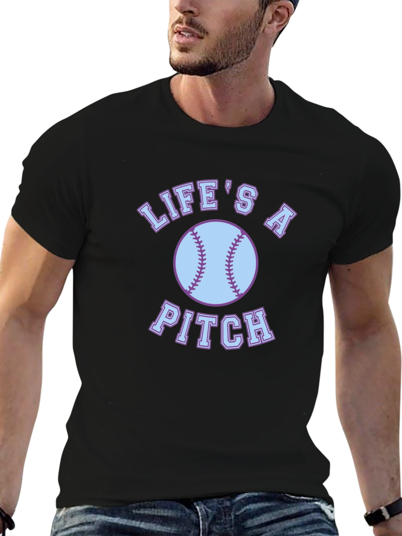 Lifes a Pitch Baseball Graphic Tee - Black