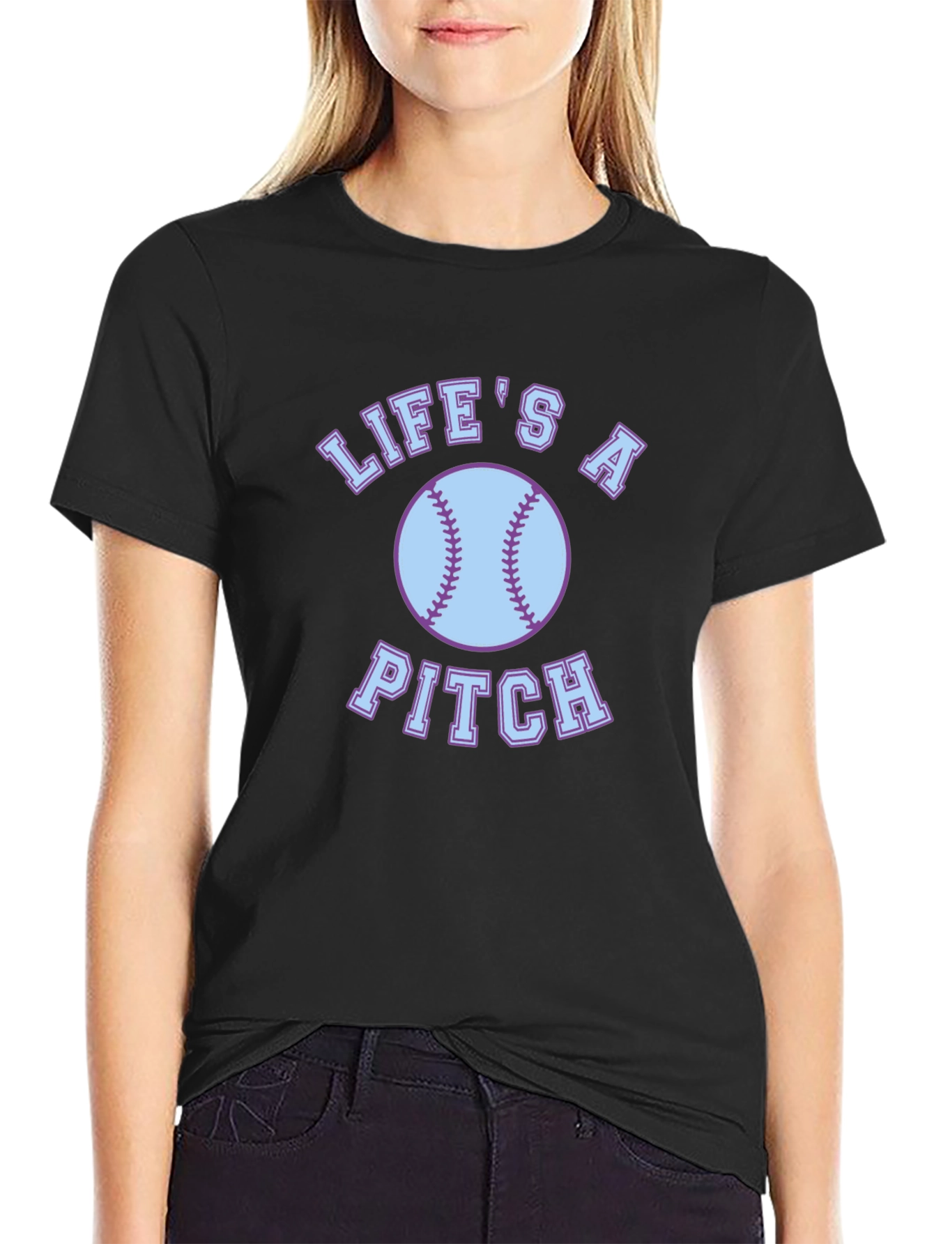 Lifes a Pitch Baseball Graphic Tee - Black