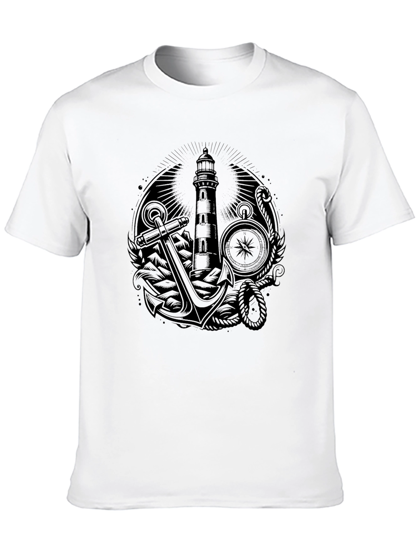Nautical Lighthouse Anchor Graphic Tee - Black