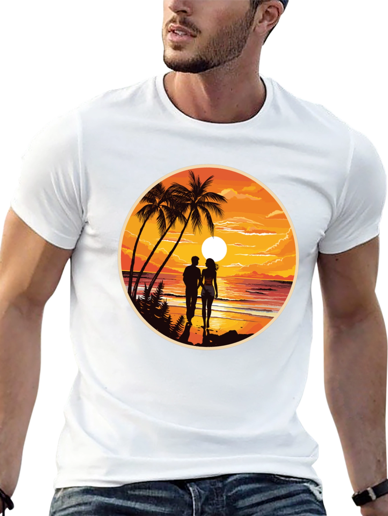 Tropical Sunset Couple T-Shirt - Island Paradise