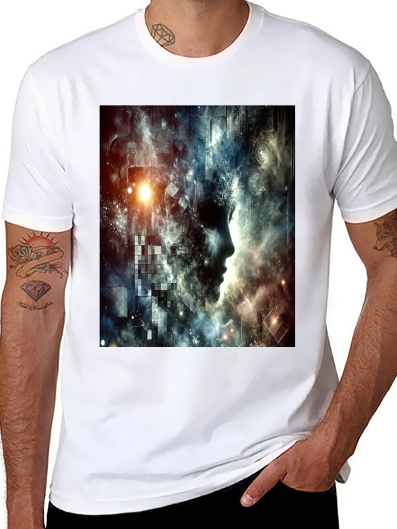 Abstract Mindscape Graphic Tee - Black Cotton Blend