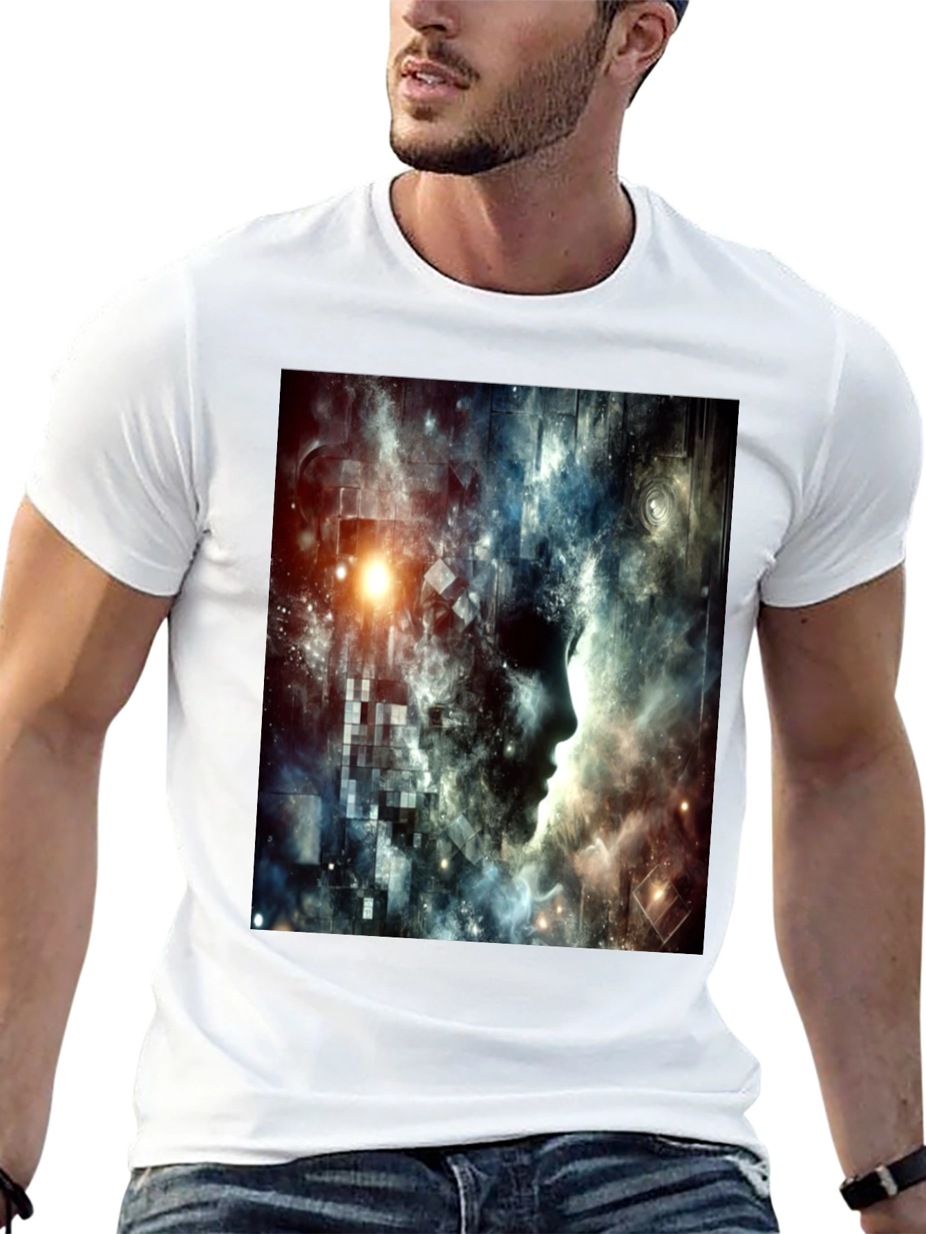 Abstract Mindscape Graphic Tee - Black Cotton Blend