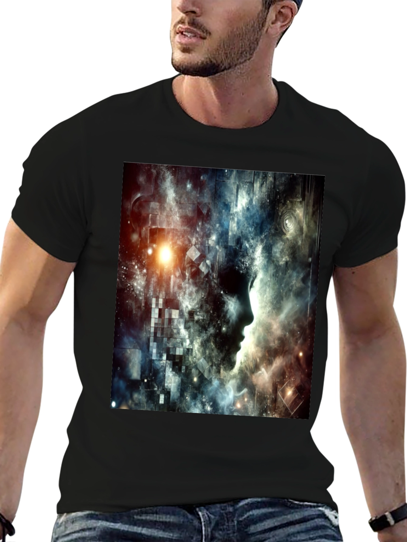 Abstract Mindscape Graphic Tee - Black Cotton Blend