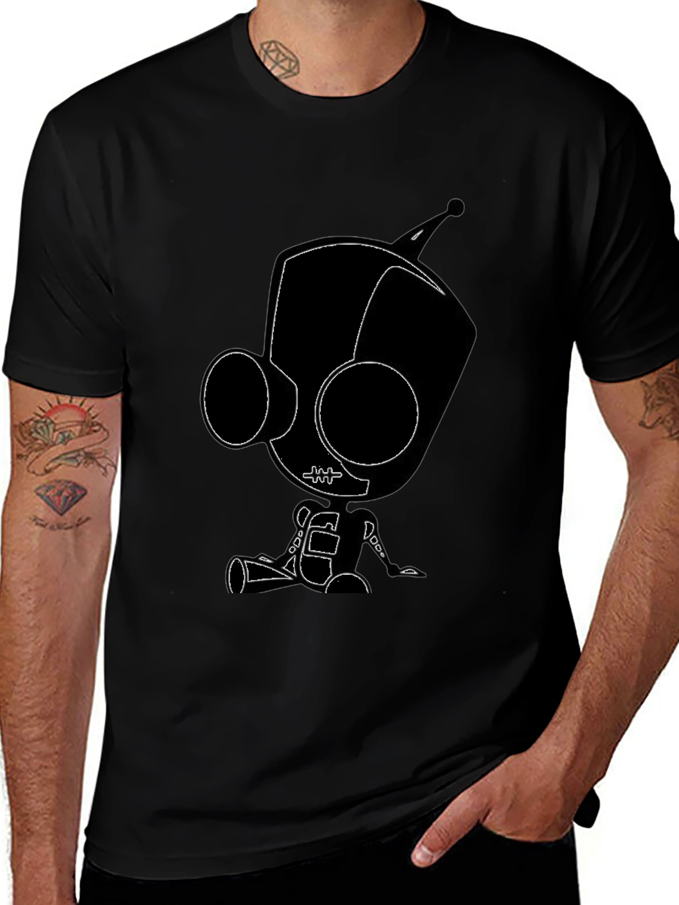 Black Cartoon Robot Graphic Tee